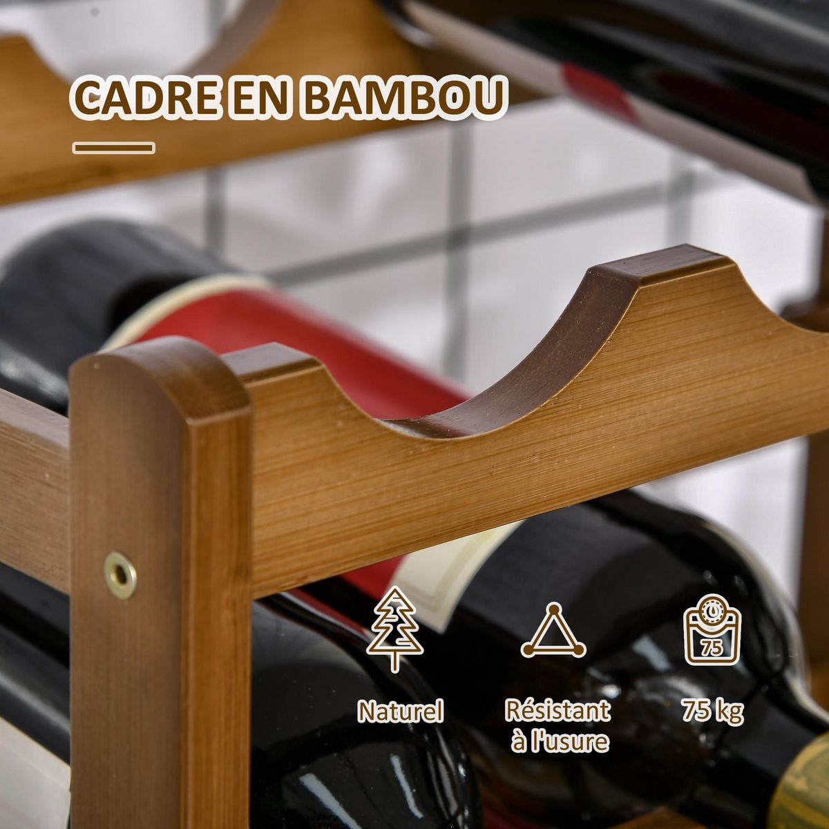 HOMCOM Étagère à bouteilles casier à vin range bouteilles horizontal 4 niv. 16 bouteilles max. bois de bambou