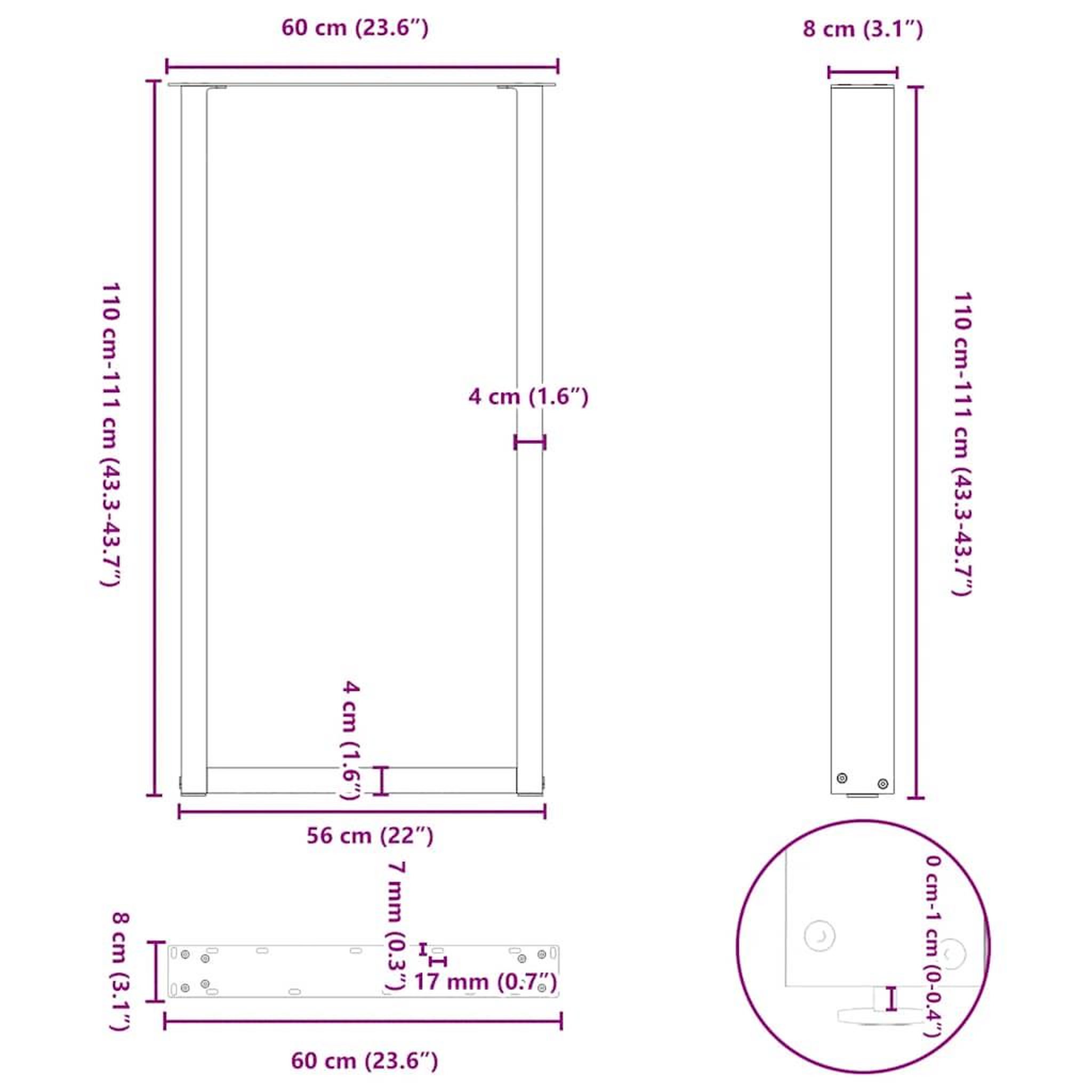 Voir la diapositive 6 : VIDAXL Pieds de table basse forme de U 2 pcs anthracite 60x(110-111)cm