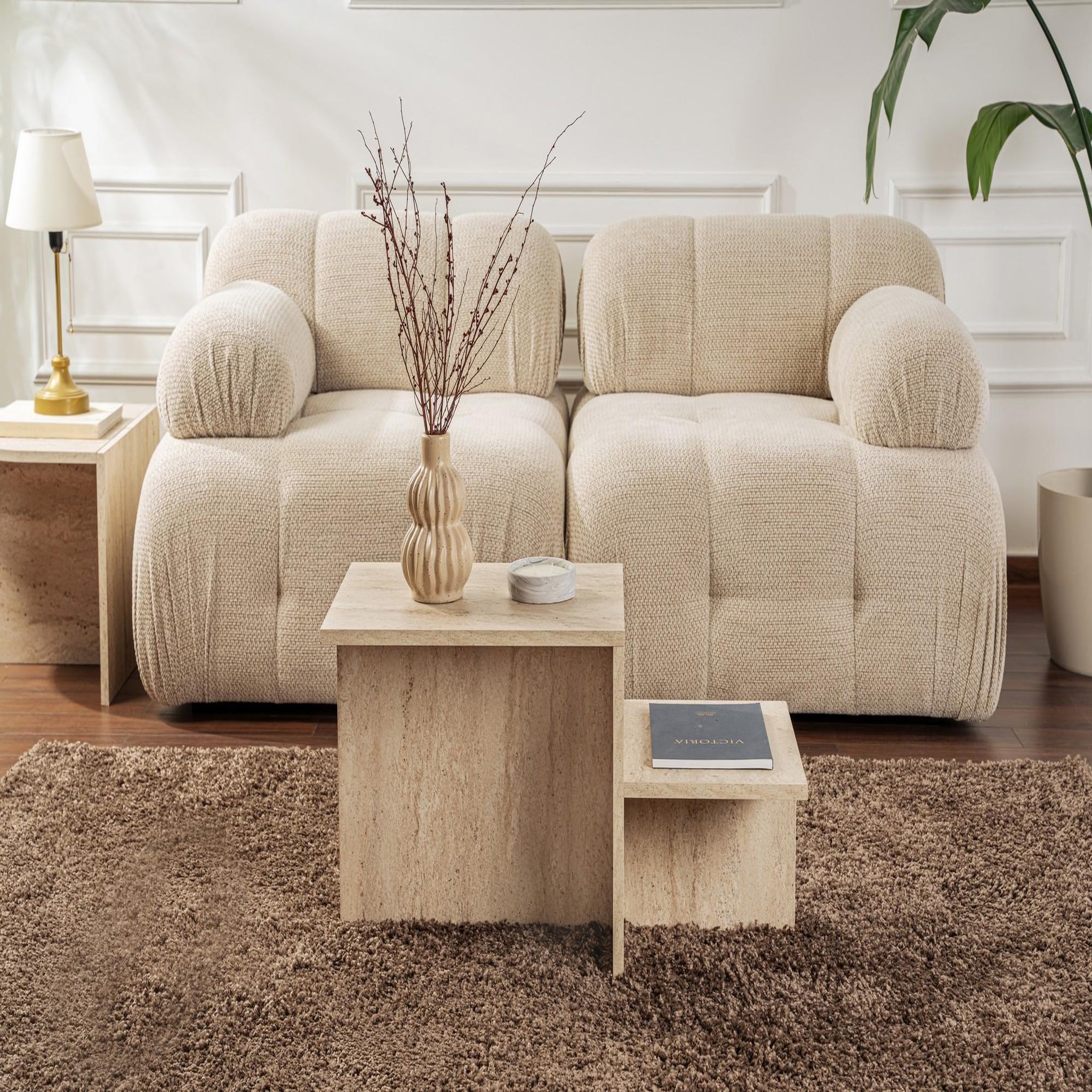 Voir la diapositive 3 : Habitat et Jardin Table basse en bois  harmony  - 80 x 40 x 40 cm - travertin