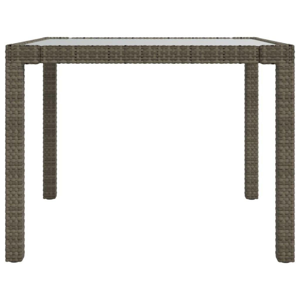 VIDAXL Table de jardin 90x90x75 cm Verre trempe et resine tressee Gris