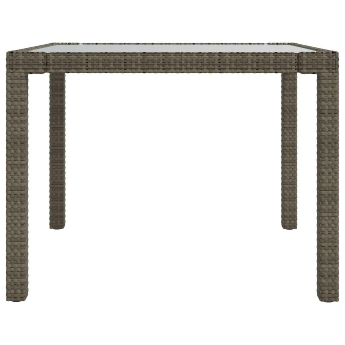 VIDAXL Table de jardin 90x90x75 cm Verre trempe et resine tressee Gris