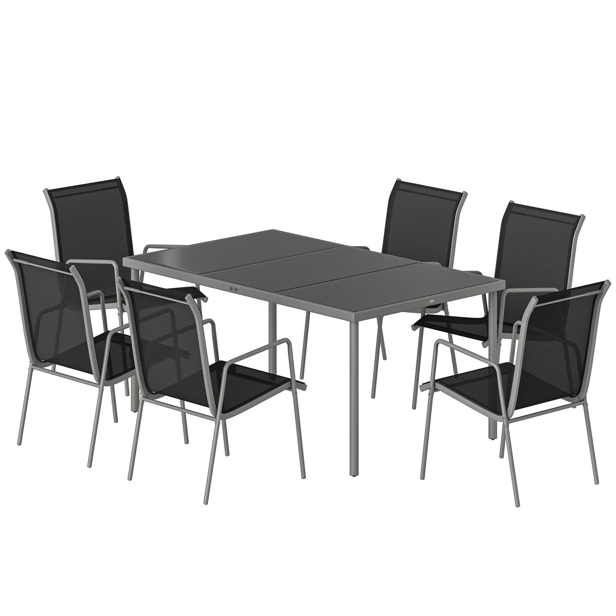 OUTSUNNY Salon de jardin 6 places 7 pièces chaises empilables métal gris