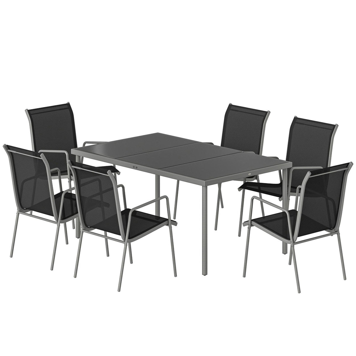 OUTSUNNY Salon de jardin 6 places 7 pièces chaises empilables métal gris
