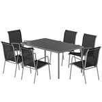 OUTSUNNY Salon de jardin 6 places 7 pièces chaises empilables métal gris