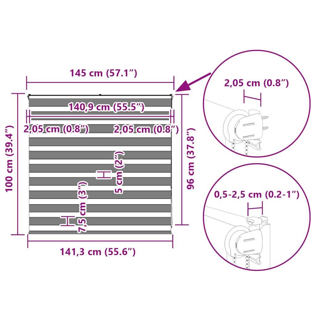 VIDAXL Store zebre marron 145x100cm largeur du tissu 140,9cm polyester