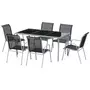 OUTSUNNY Ensemble de jardin 6 pers. 6 chaises empilables table plateau verre trempé 5 mm métal époxy gris textilène noir
