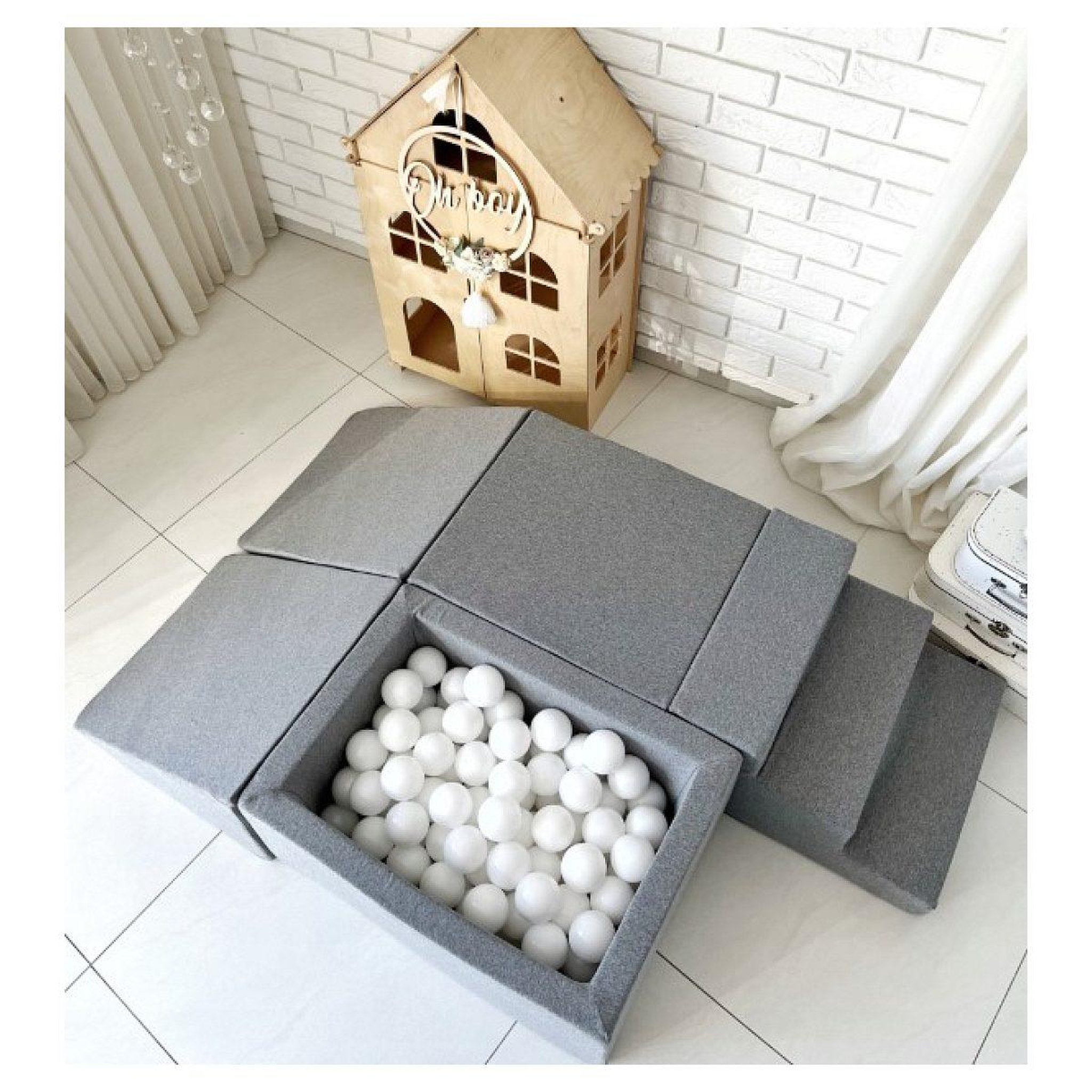 Voir la diapositive 3 : MONIO FOR KIDS Jeu en mousse 5 éléments avec mini piscine à balles grise