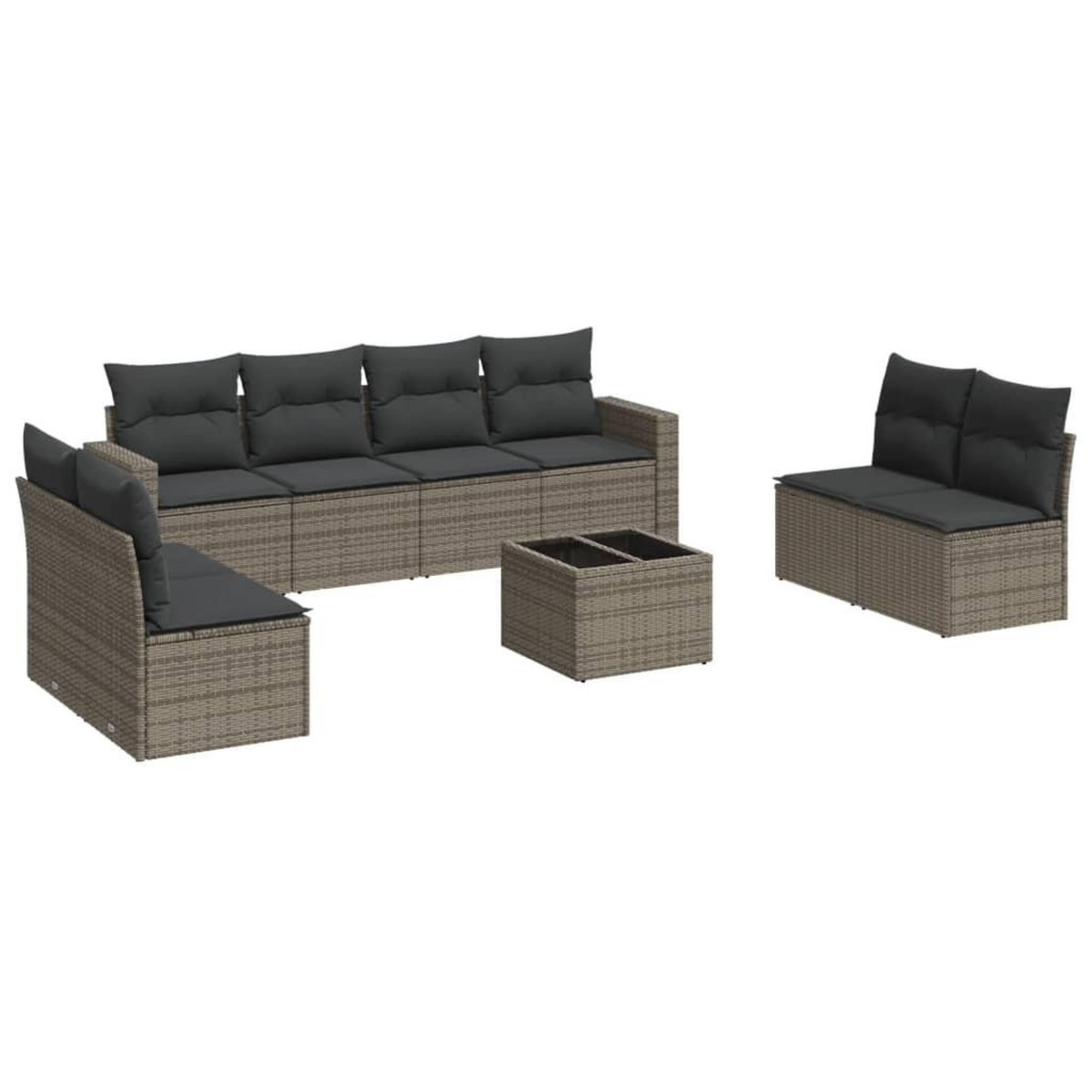 VIDAXL Salon de jardin 9 pcs avec coussins gris resine tressee