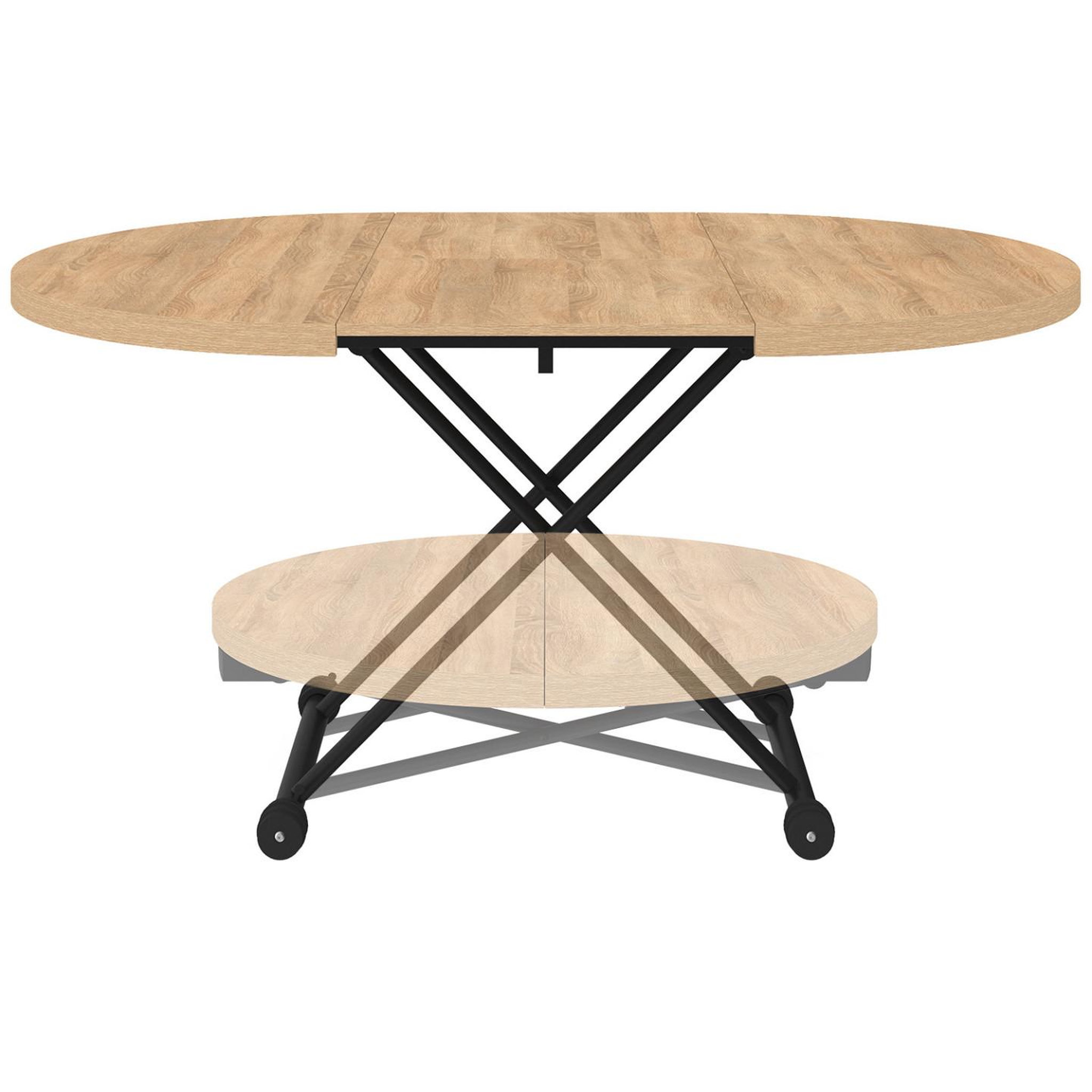 Voir la diapositive 3 : ID MARKET Table basse extensible relevable en table à manger ronde altura 100-150 cm bois et noir design industriel