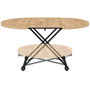 Voir la diapositive 3 : ID MARKET Table basse extensible relevable en table à manger ronde ALTURA plateau façon hêtre pied noir design industriel