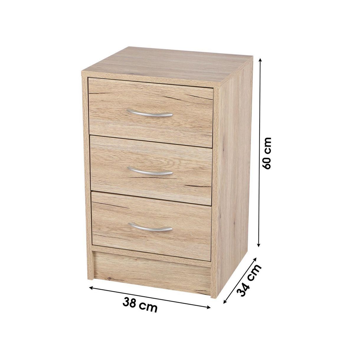 TOILINUX Meuble de rangement à 3 tiroirs Pratik - Hauteur 60 cm - Bois clair