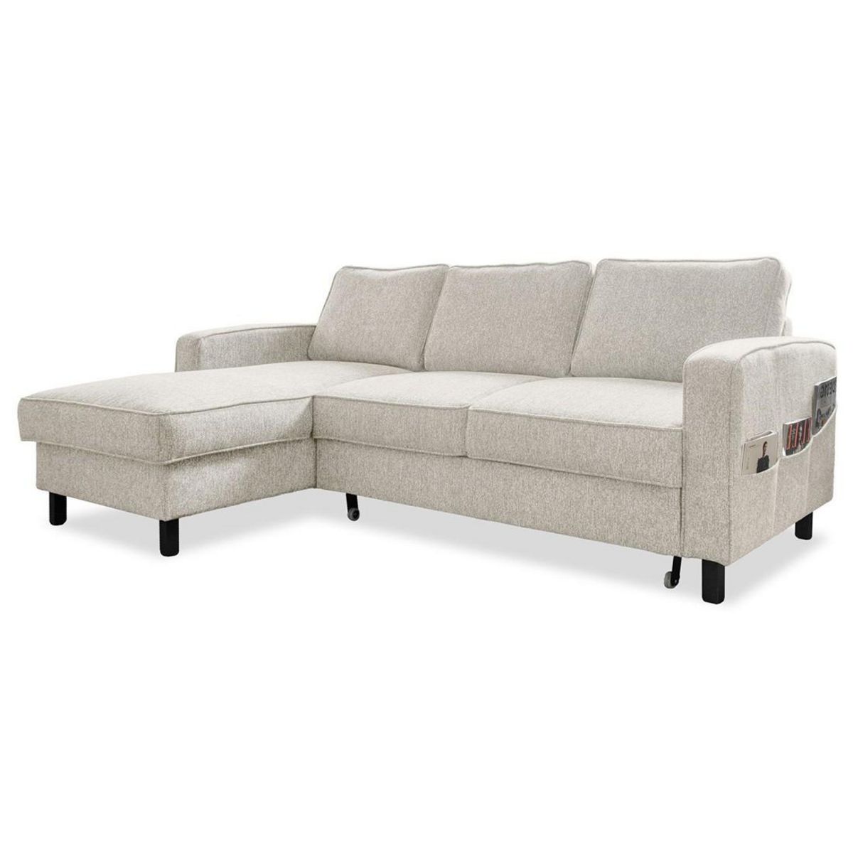 BEST MOBILIER Molly - canapé d'angle gauche 4 places convertible avec coffre en tissu