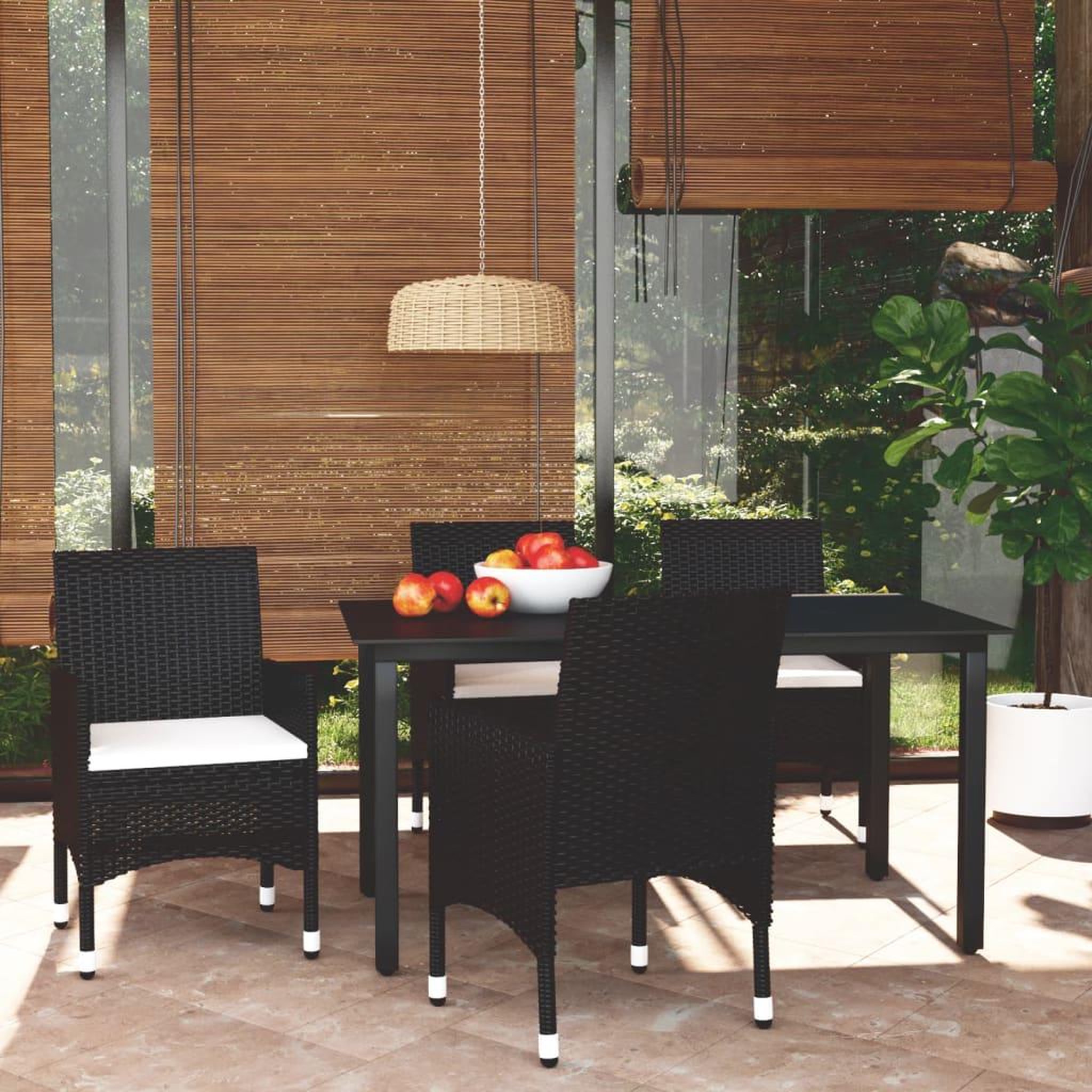 VIDAXL Ensemble a dîner de jardin avec coussins 5 pcs poly rotin noir