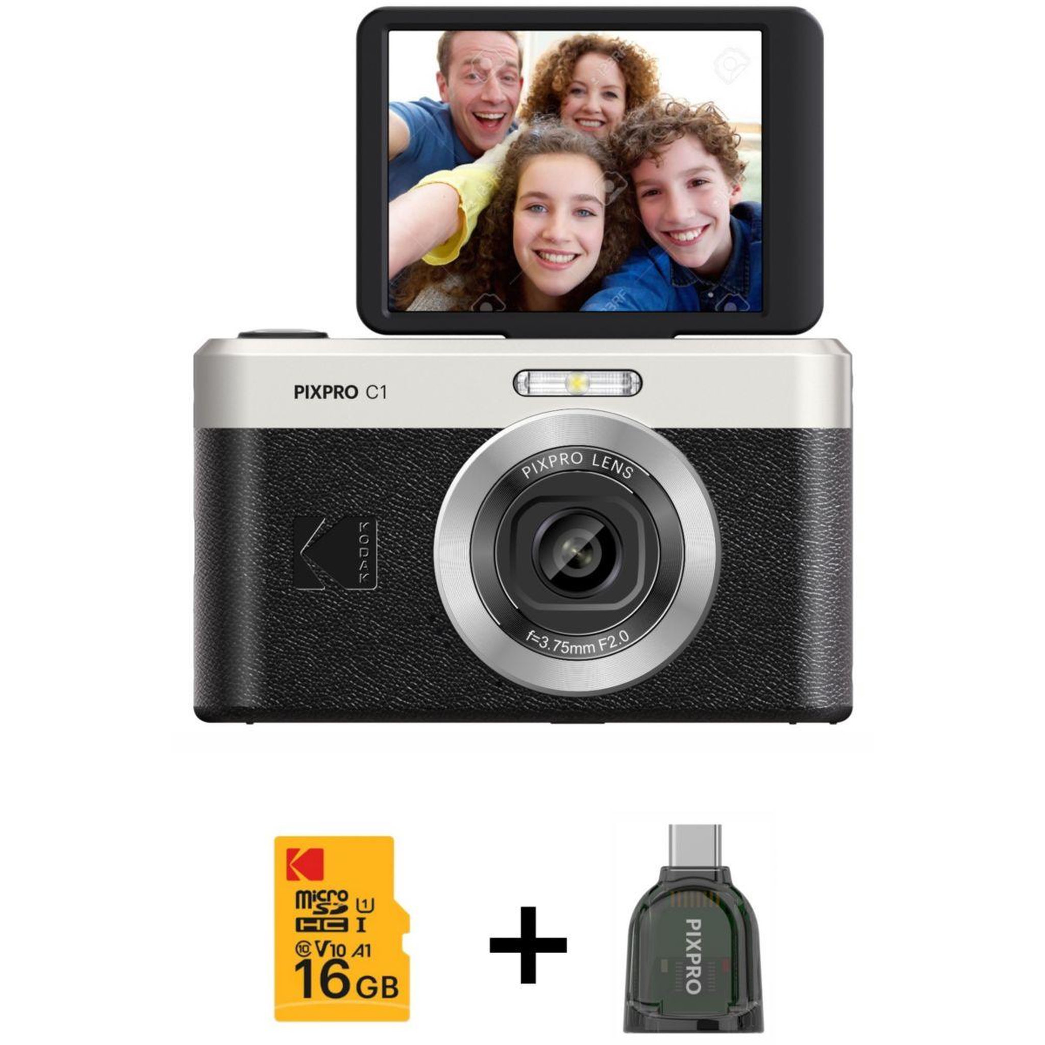 Voir la diapositive 2 : Kodak Appareil photo Compact Pixpro C1 Black + Micro SD 16Go