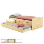 IDIMEX Lit gigogne avec rangements JESSY, 90 x 190 cm en pin massif. Coloris disponibles : Blanc