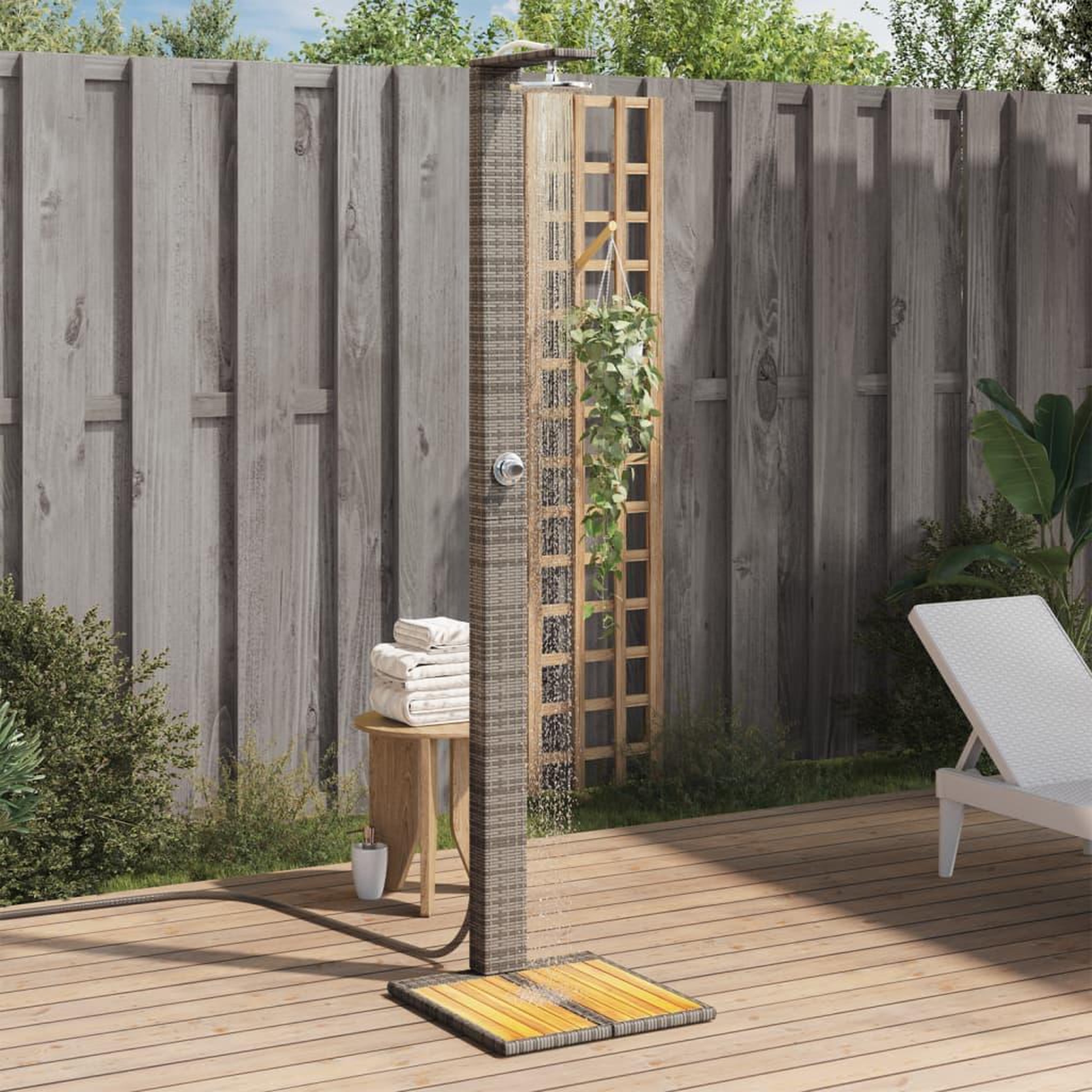 VIDAXL Douche d'exterieur gris 50x55x224 cm resine tressee bois acacia