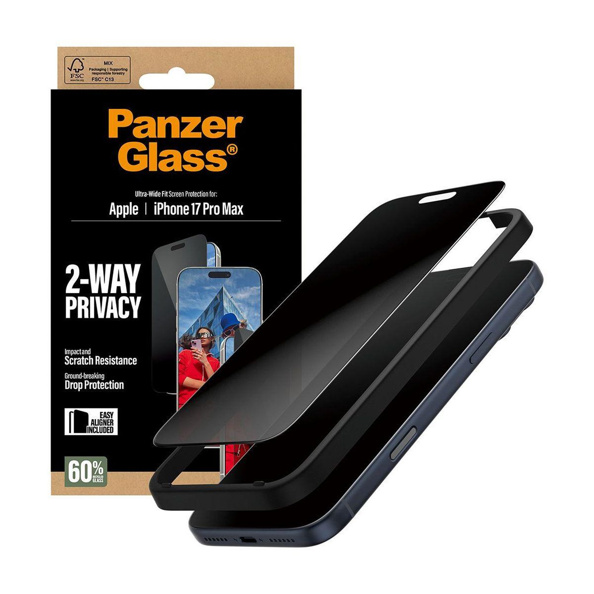 Voir la diapositive 5 : PANZERGLASS Protège écran iphone 17 pro max verre trempé privacy