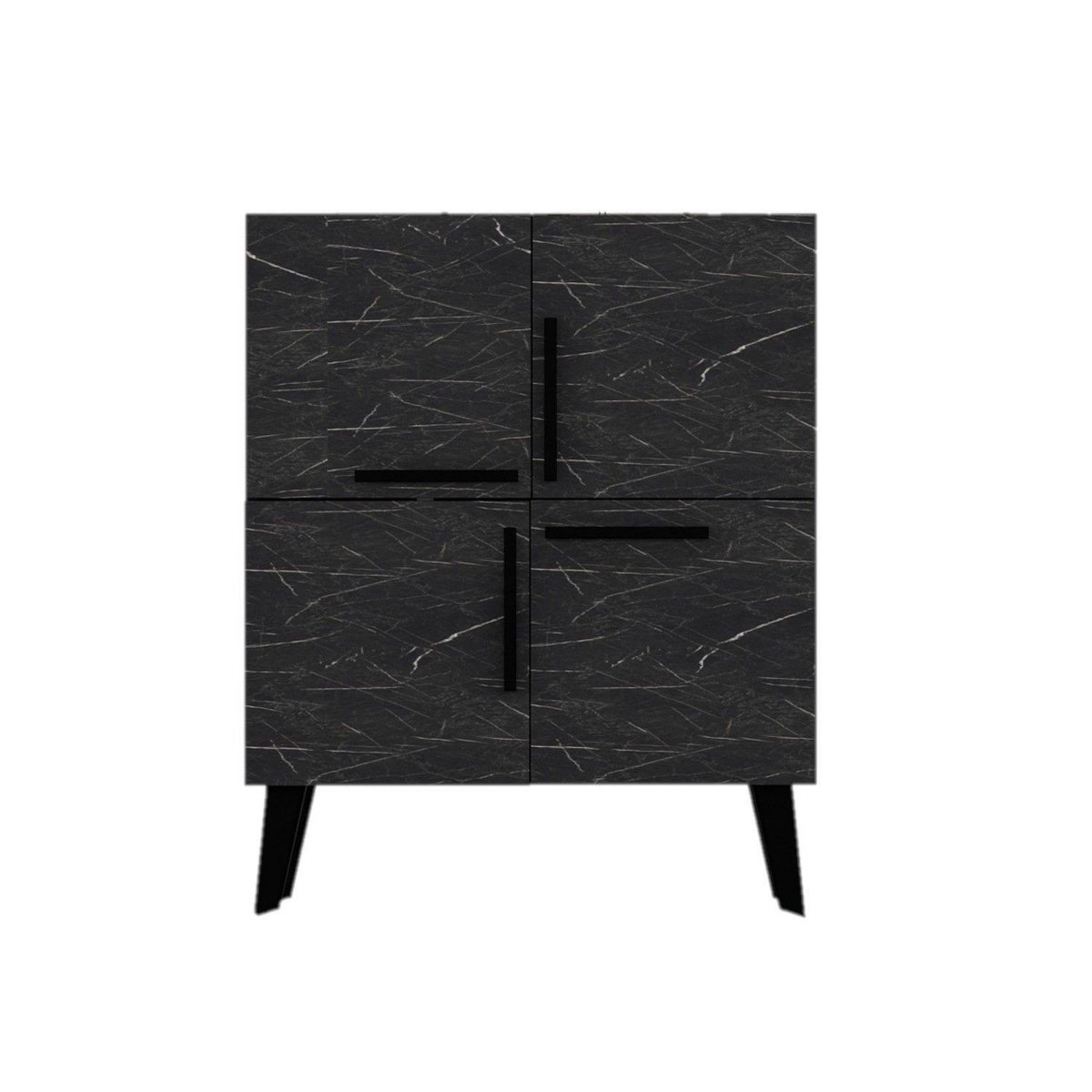 TOILINUX Buffet carré 4 portes en bois effet marbré - Noir