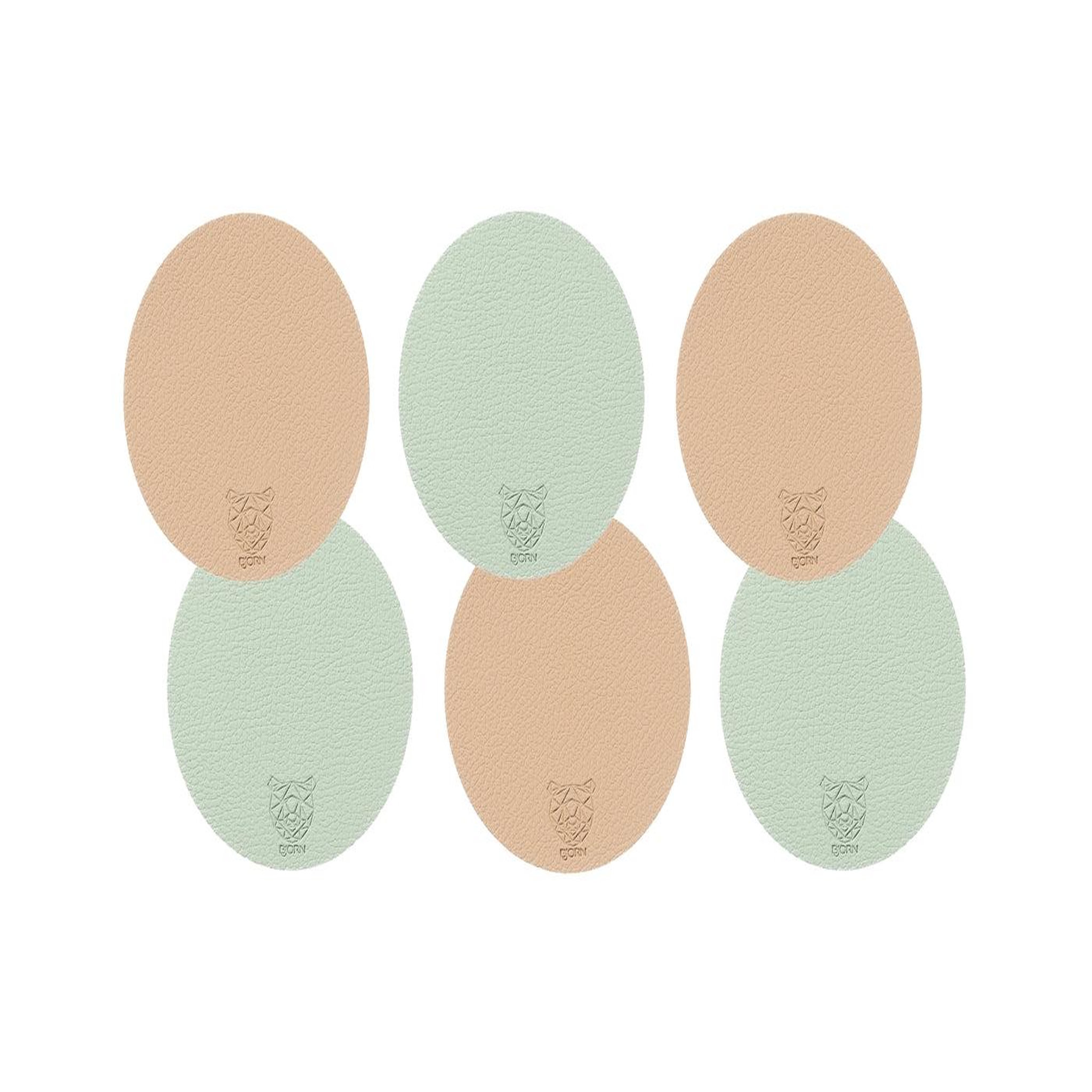 BJORN Sous-verre rond réversible - 6 pièces - Cuir recyclé rose pâle et vert pâle