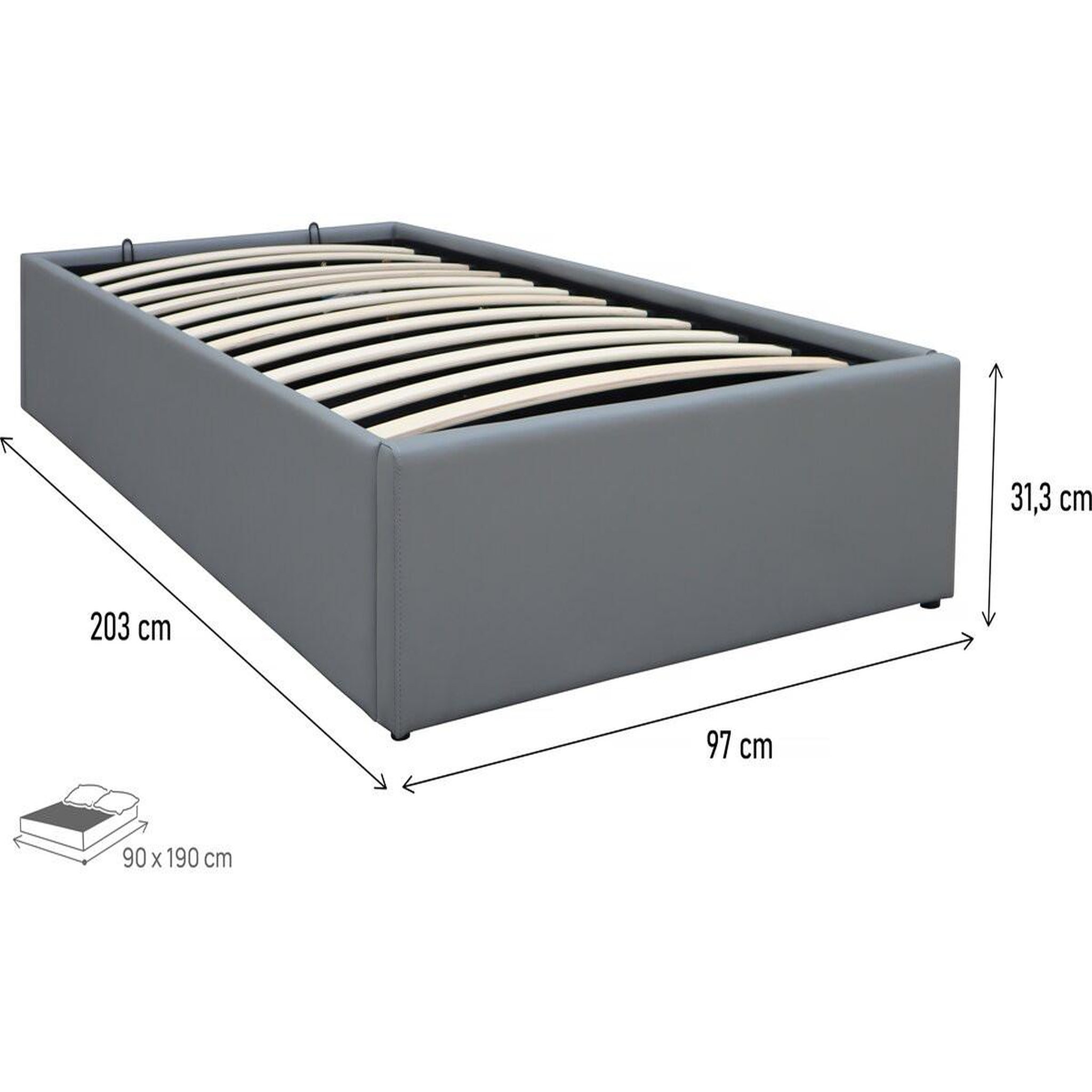 Voir la diapositive 4 : Habitat et Jardin Lit simple en pvc avec coffre  ava  - 90 x 190 cm - gris