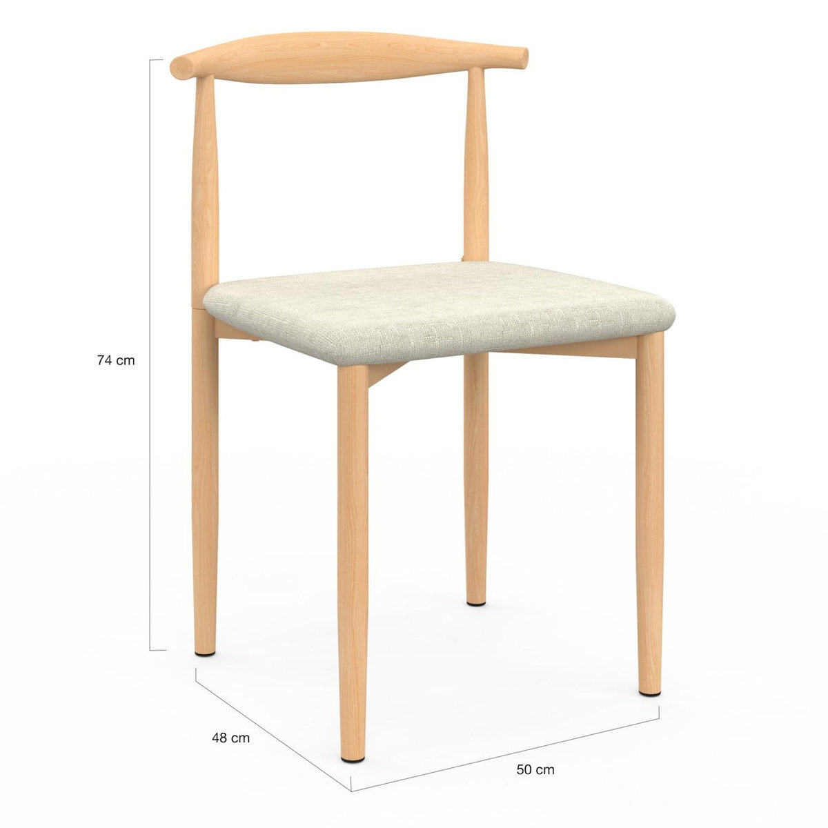 ID MARKET Lot de 6 chaises NOE en imitation bois et assise en tissu beige pour salle à manger