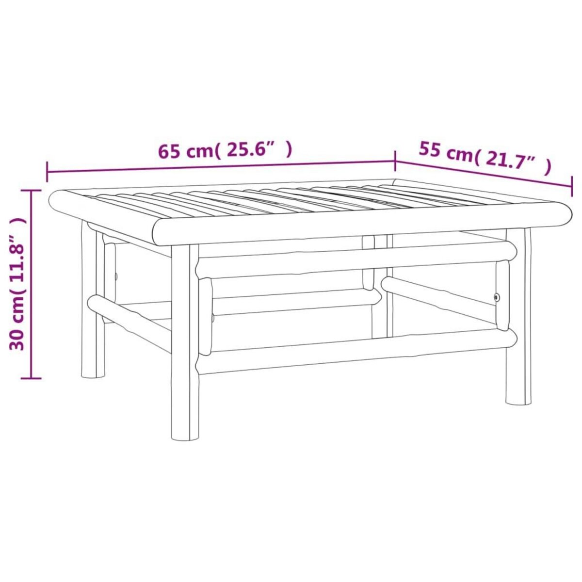 VIDAXL Table de jardin 65x55x30 cm bambou