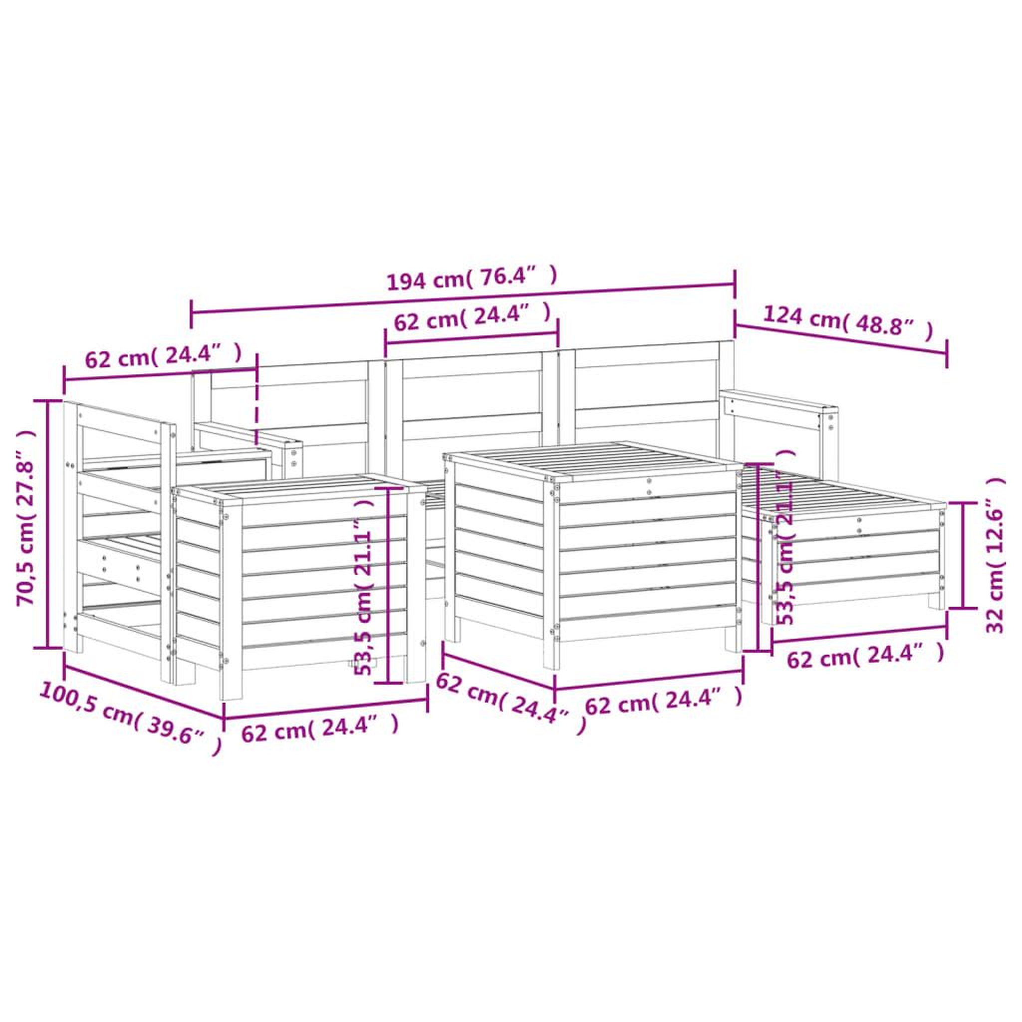 Voir la diapositive 6 : VIDAXL Salon de jardin 7 pcs bois massif sapin de douglas