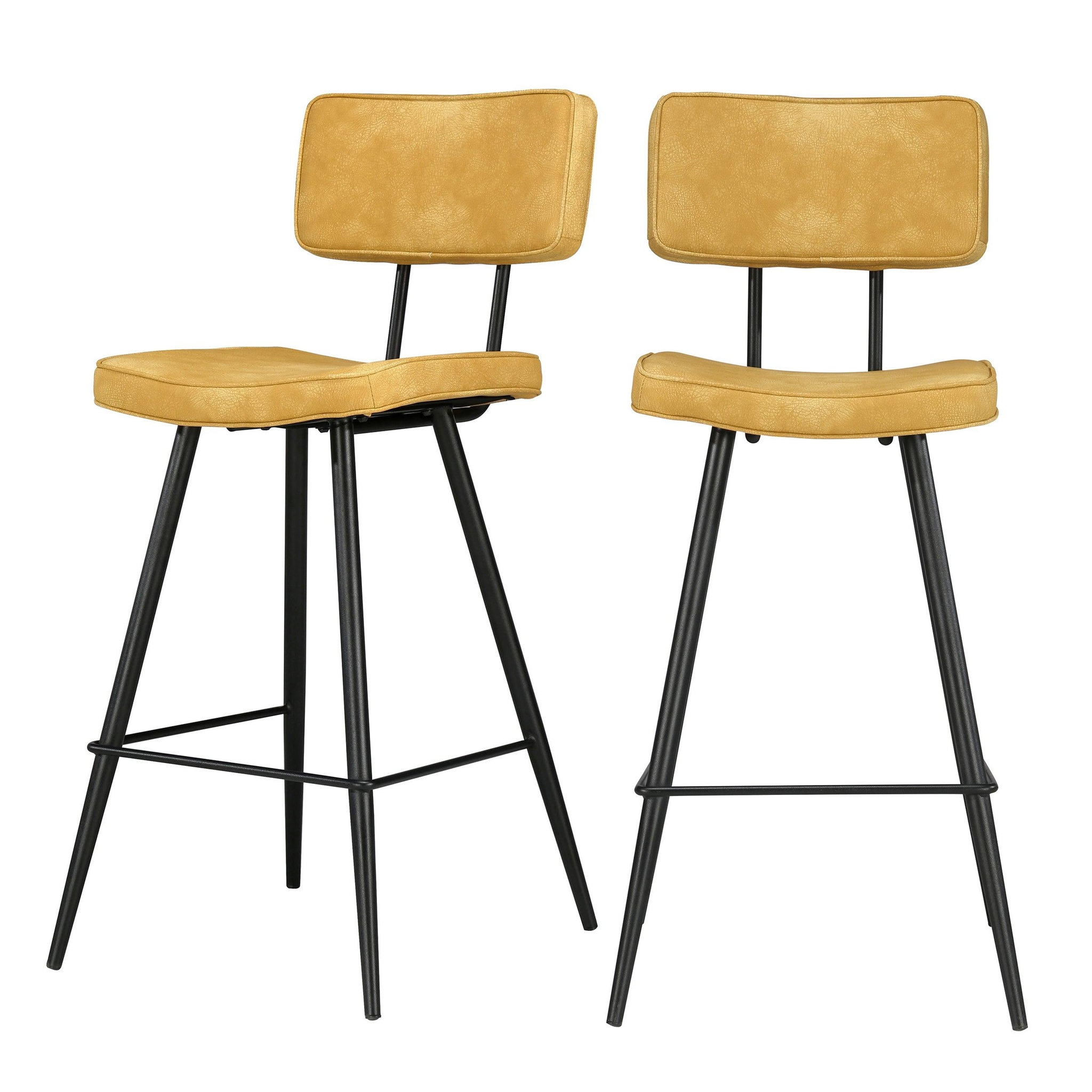 MAISON PAVANE Lot de 2 chaises de bar mi-hauteur 66 cm en cuir synthétique jaune-texas