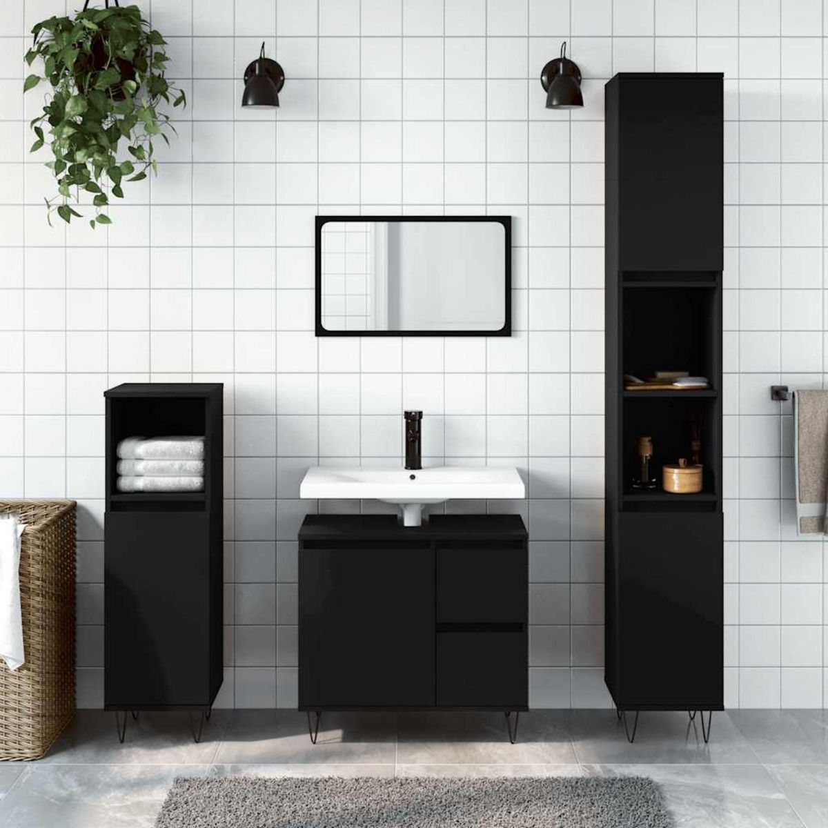 VIDAXL Armoire de salle de bain noir 65x33x60 cm bois d'ingenierie