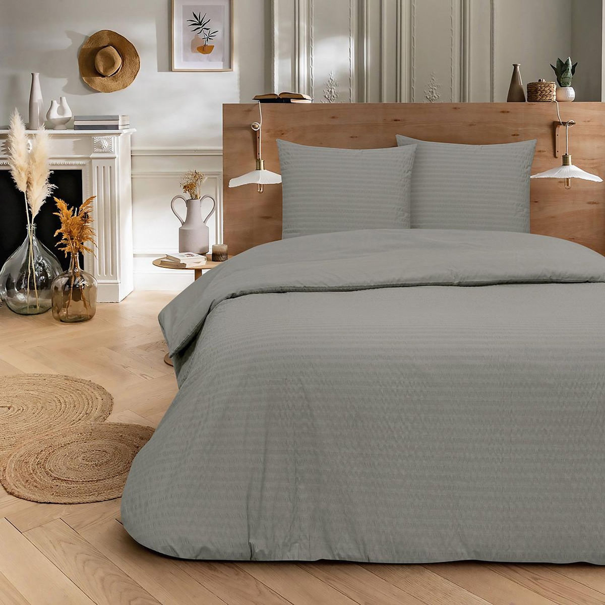 FUTURE HOME Parure de lit double en seersucker