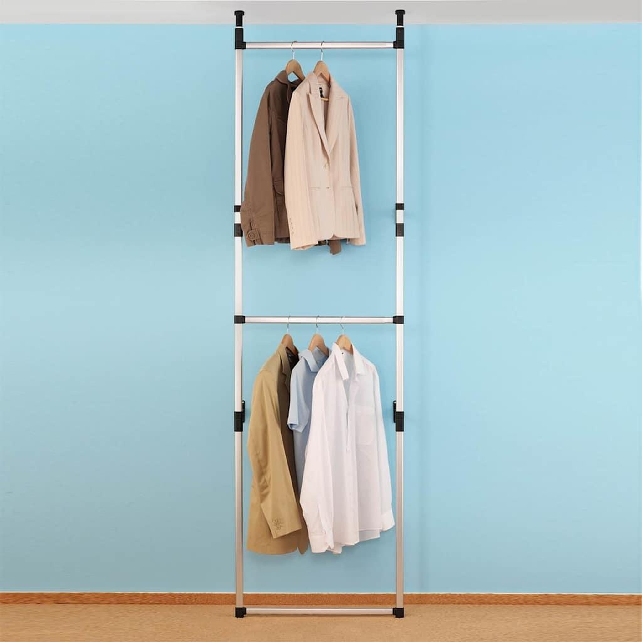 Voir la diapositive 4 : VIDAXL Systeme de garde-robe telescopique avec barres aluminium