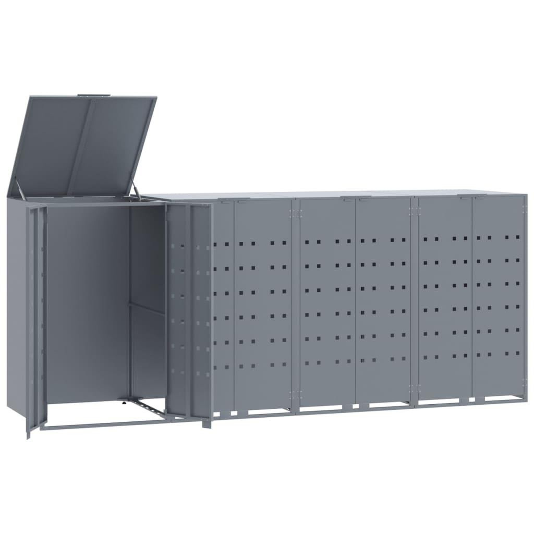 Voir la diapositive 2 : VIDAXL Rangement a roulettes pour poubelles pour 4 bacs gris acier