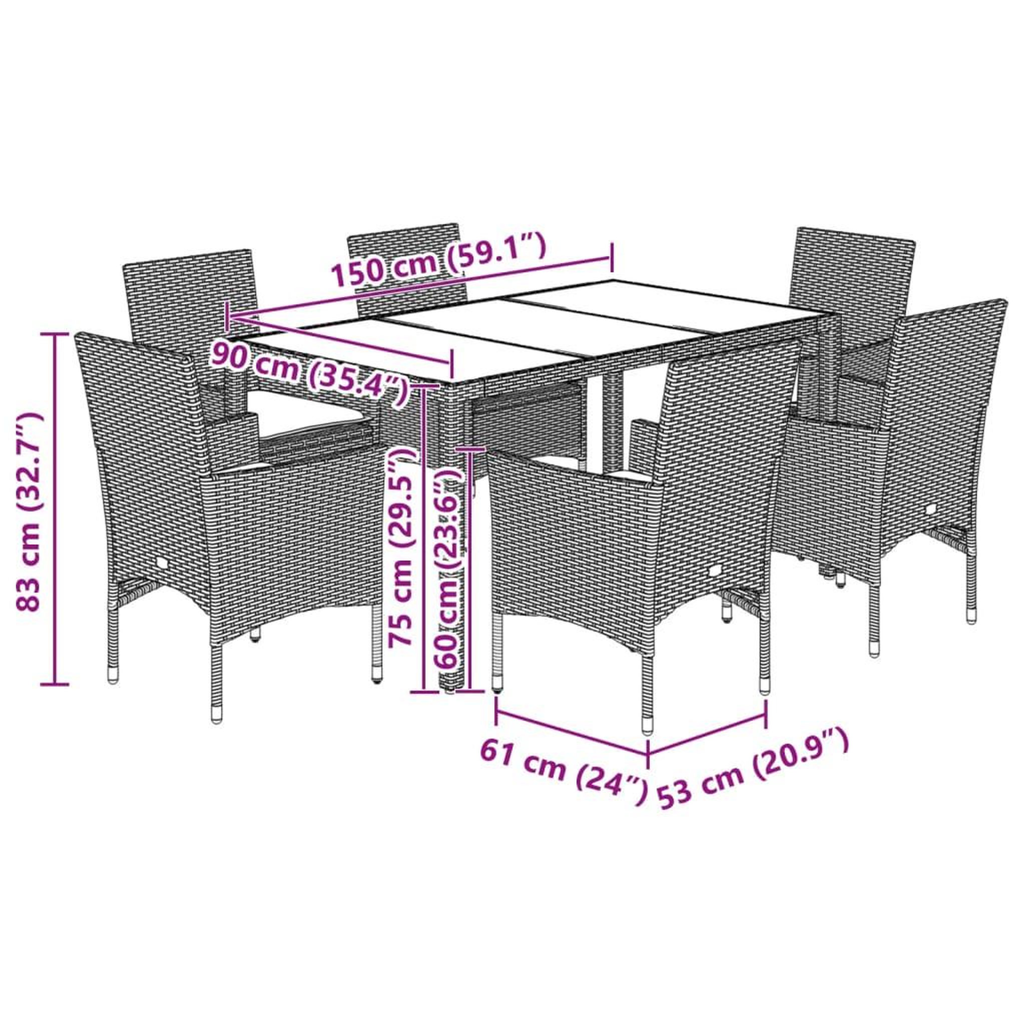 Voir la diapositive 6 : VIDAXL Ensemble a manger de jardin et coussins 7 pcs noir rotin acacia