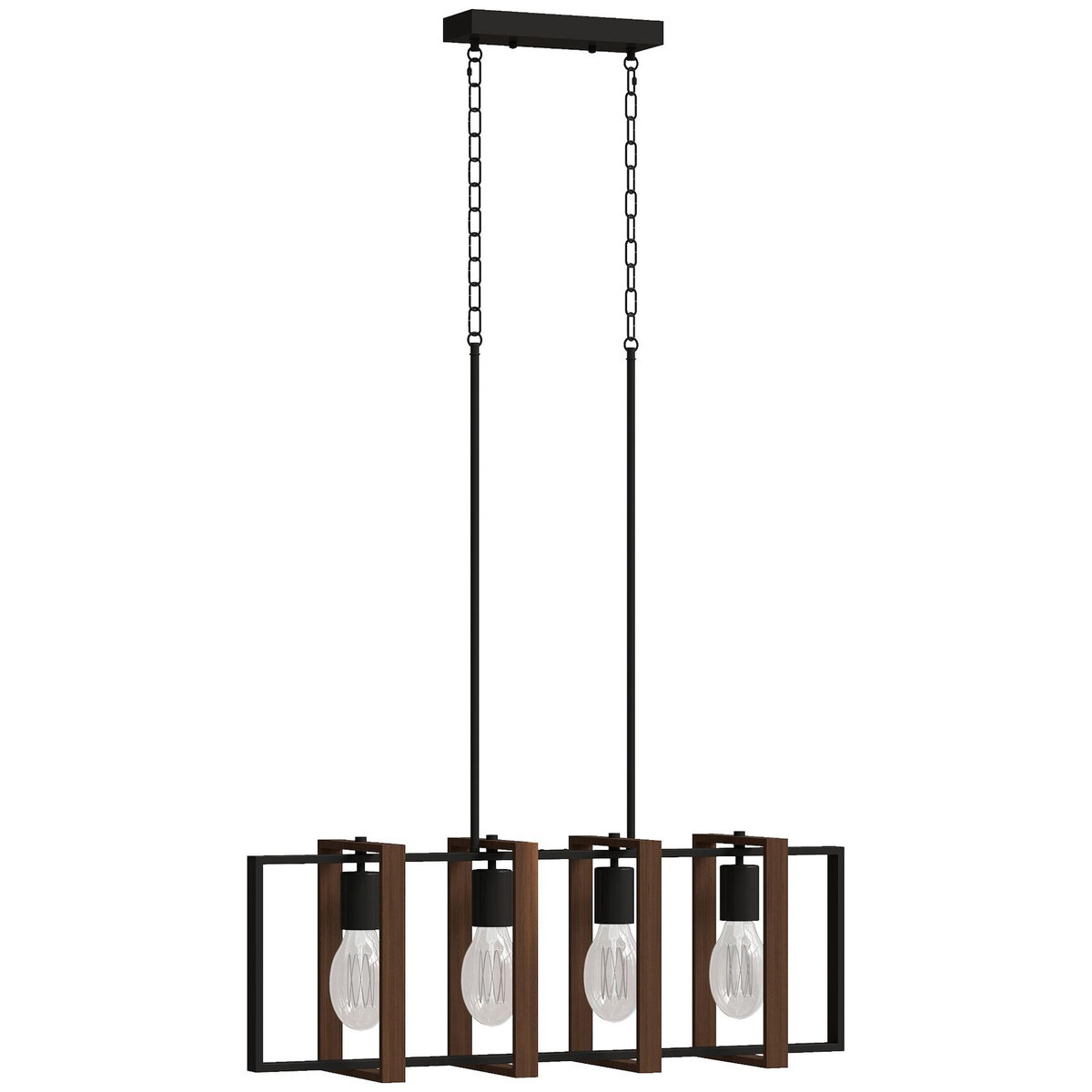 HOMCOM Suspension design 4 lumières cadres rotatifs - hauteur réglable - acier noir bois coloris noyer