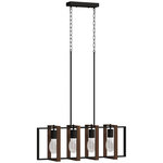 HOMCOM Suspension design 4 lumières cadres rotatifs - hauteur réglable - acier noir bois coloris noyer
