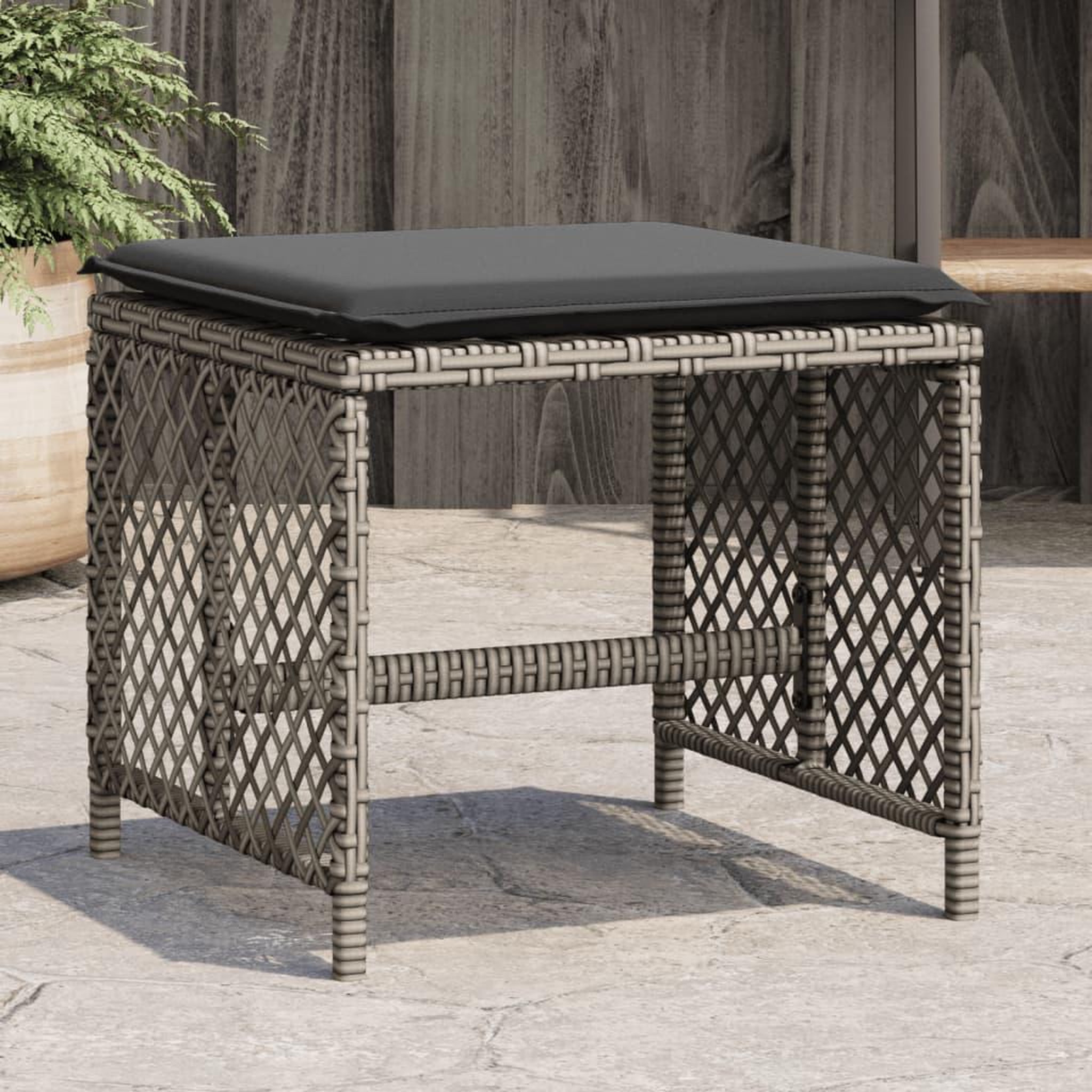 VIDAXL Tabourets de jardin et coussins lot de 4 gris 41x41x36 cm rotin