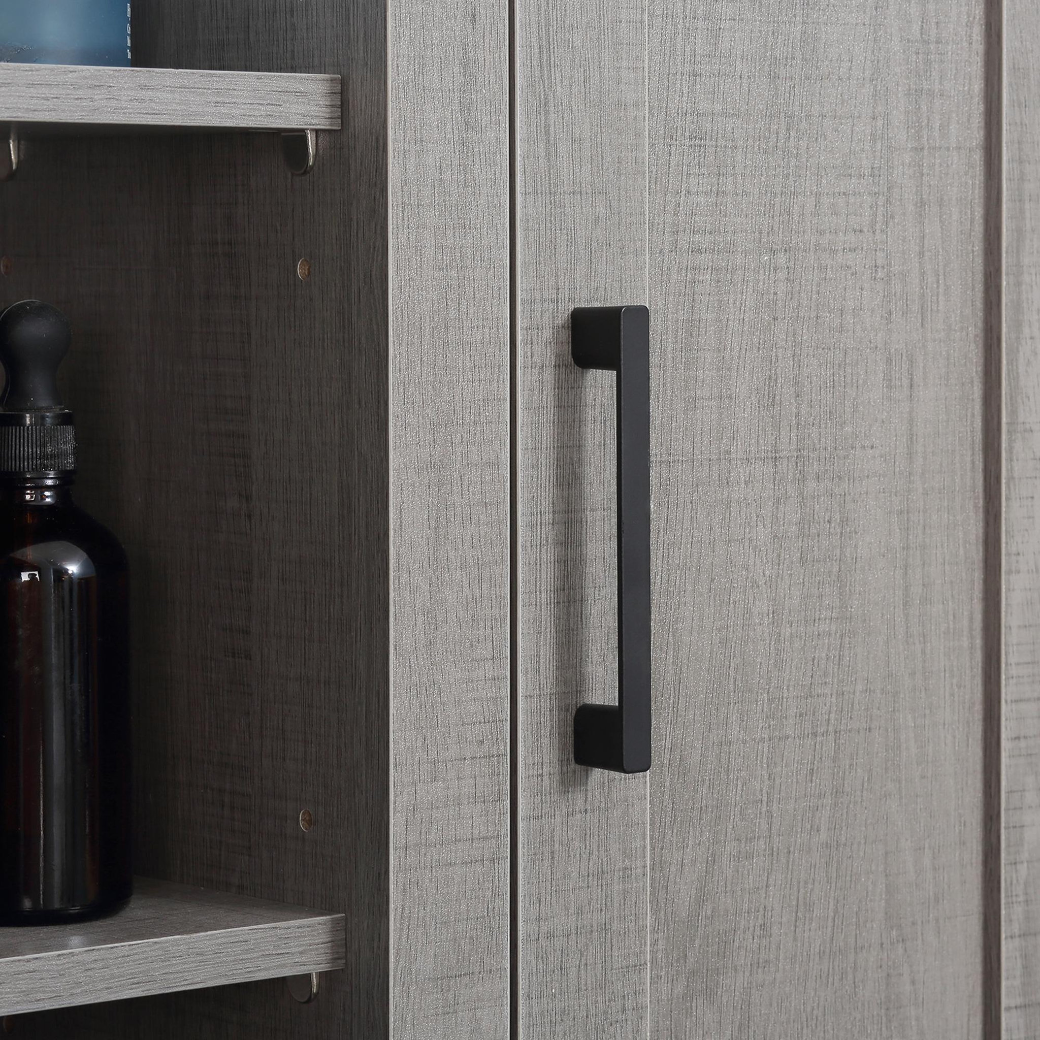 Voir la diapositive 6 : KLEANKIN Armoire haute murale de salle de bain ou wc placard 1 porte 3 niches dim. 48l x 20l x 50h cm panneaux particules gris
