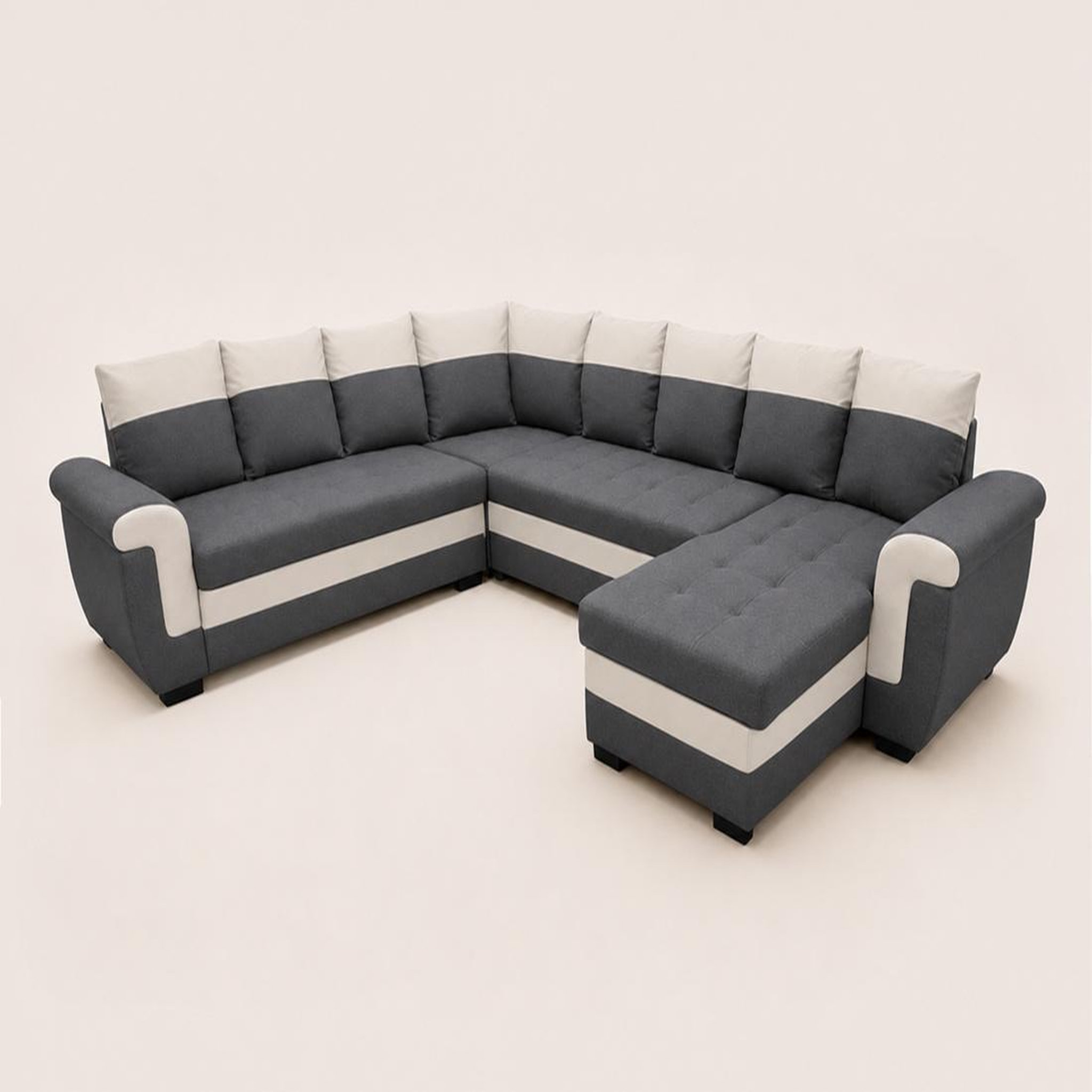 Voir la diapositive 3 : BEST MOBILIER Henry - canapé panoramique d'angle réversible - 7 places - convertible avec coffre - en tissu et pu