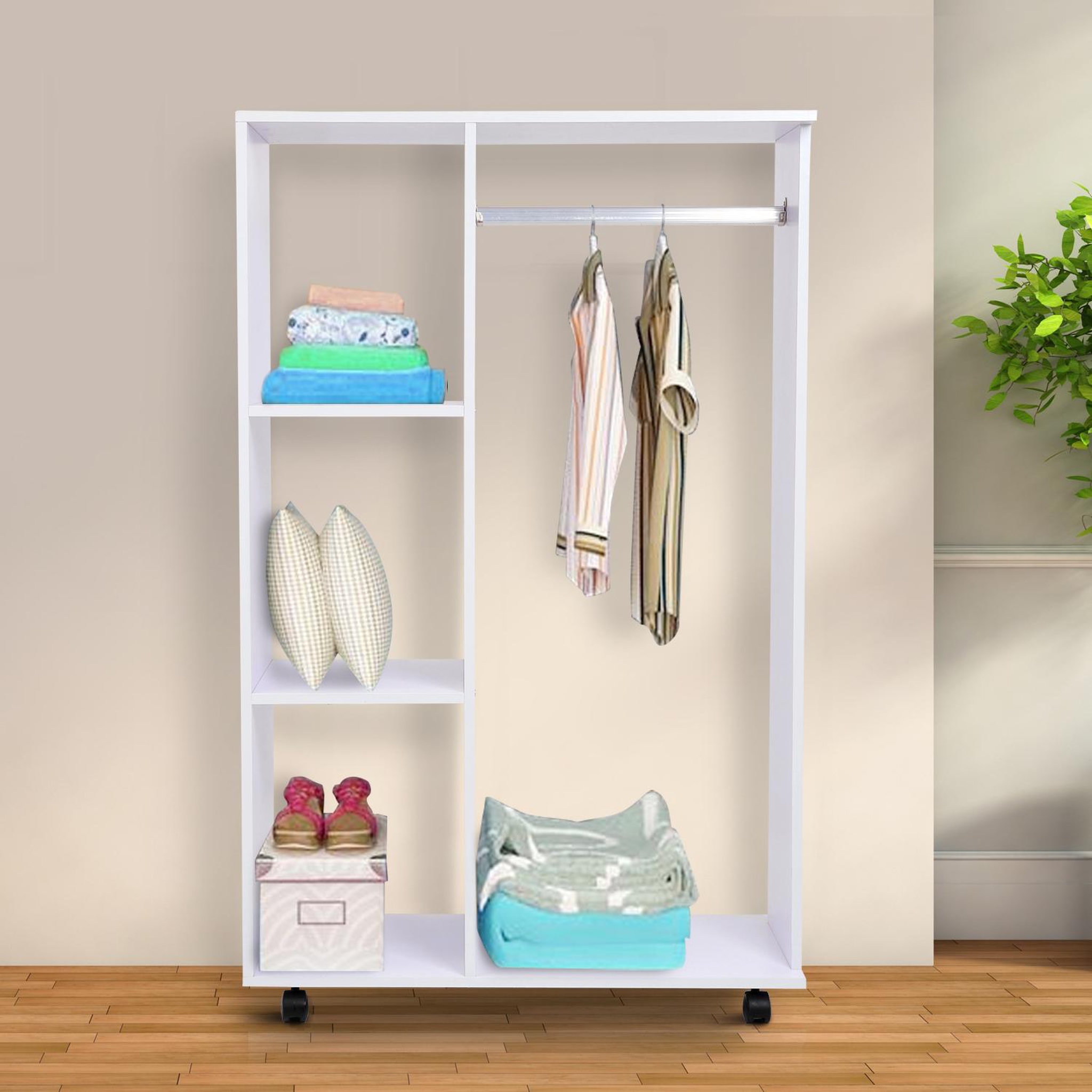 Voir la diapositive 3 : HOMCOM Armoire penderie armoire de rangement mobile panneaux de particules blanc