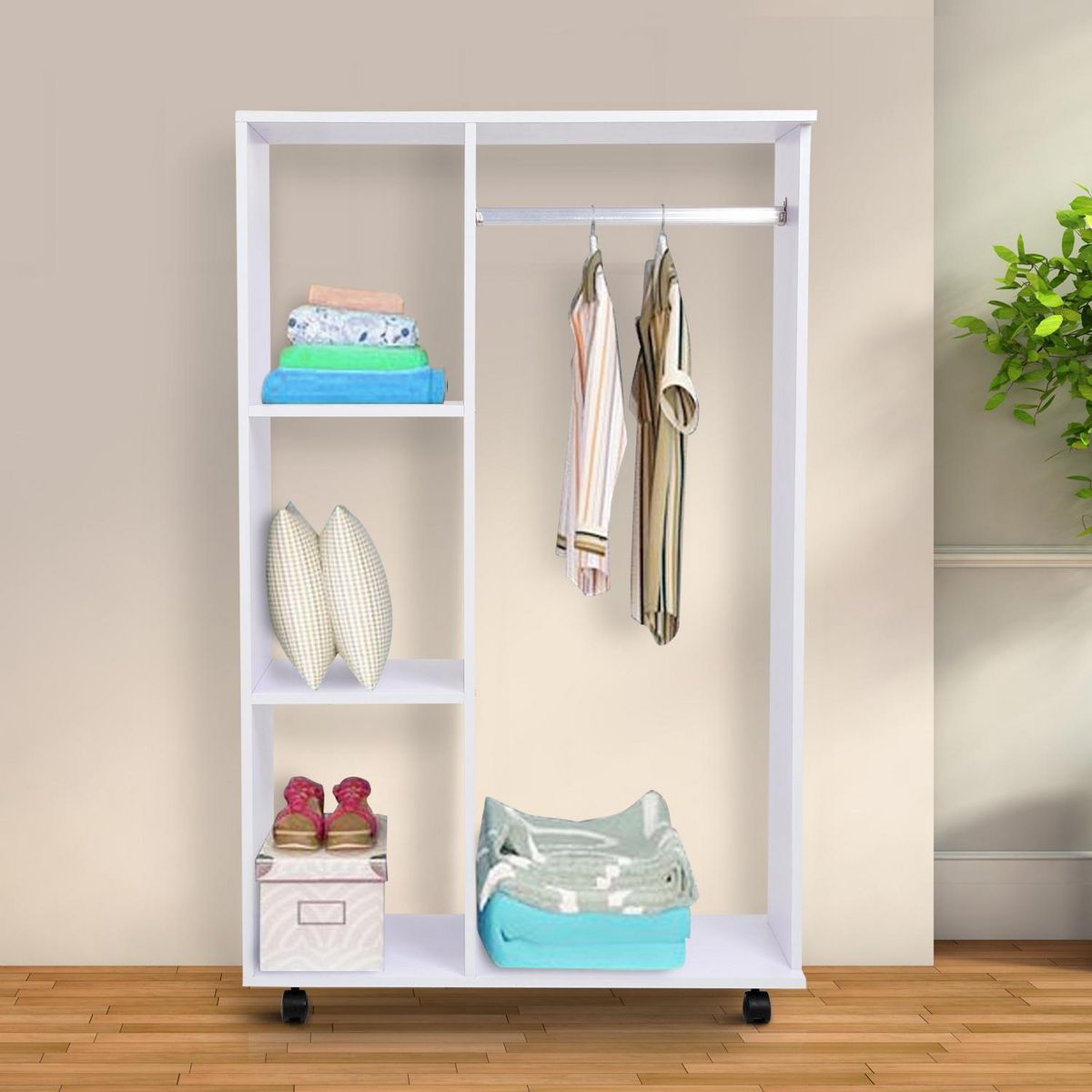 HOMCOM Armoire penderie armoire de rangement mobile panneaux de particules blanc