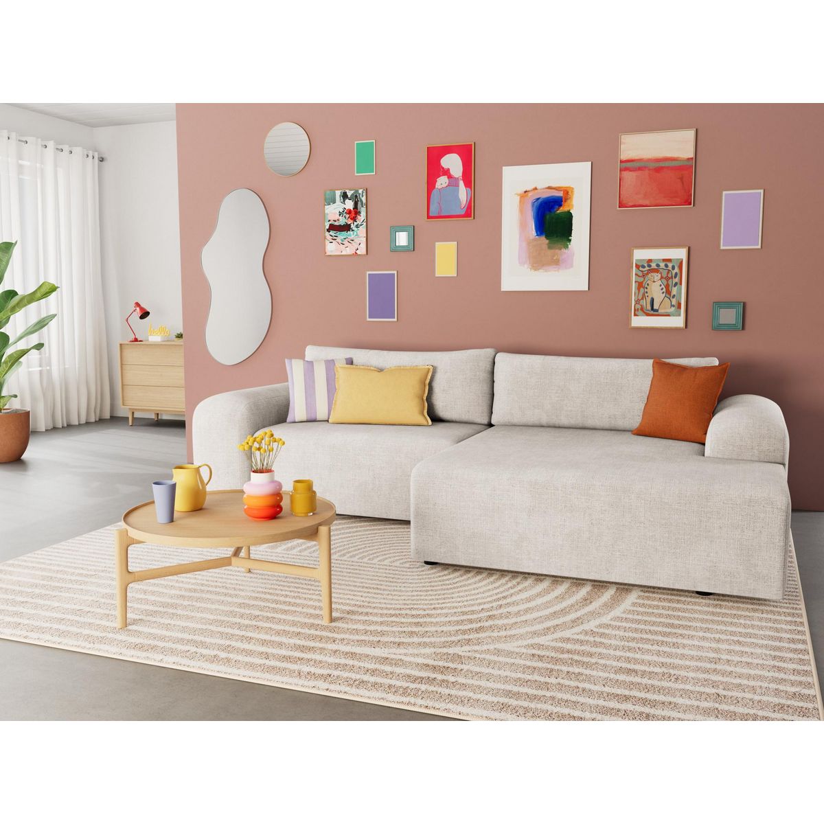 BEST MOBILIER Rebecca - canapé d'angle droit 4 places convertible avec coffre en velours texturé