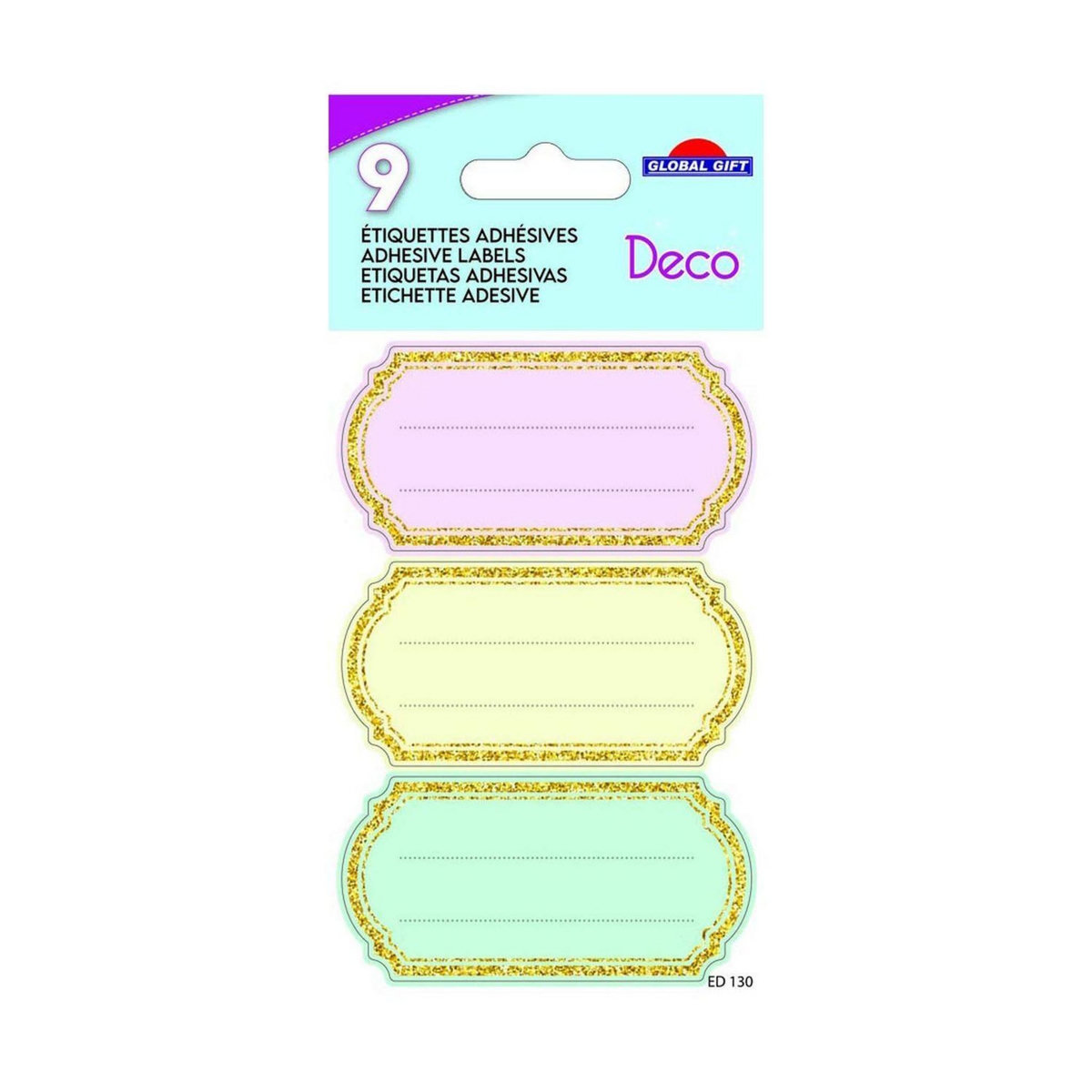 GLOBAL GIFT 9 étiquettes adhésives scolaires - Vintage - Pastel - Paillettes dorées