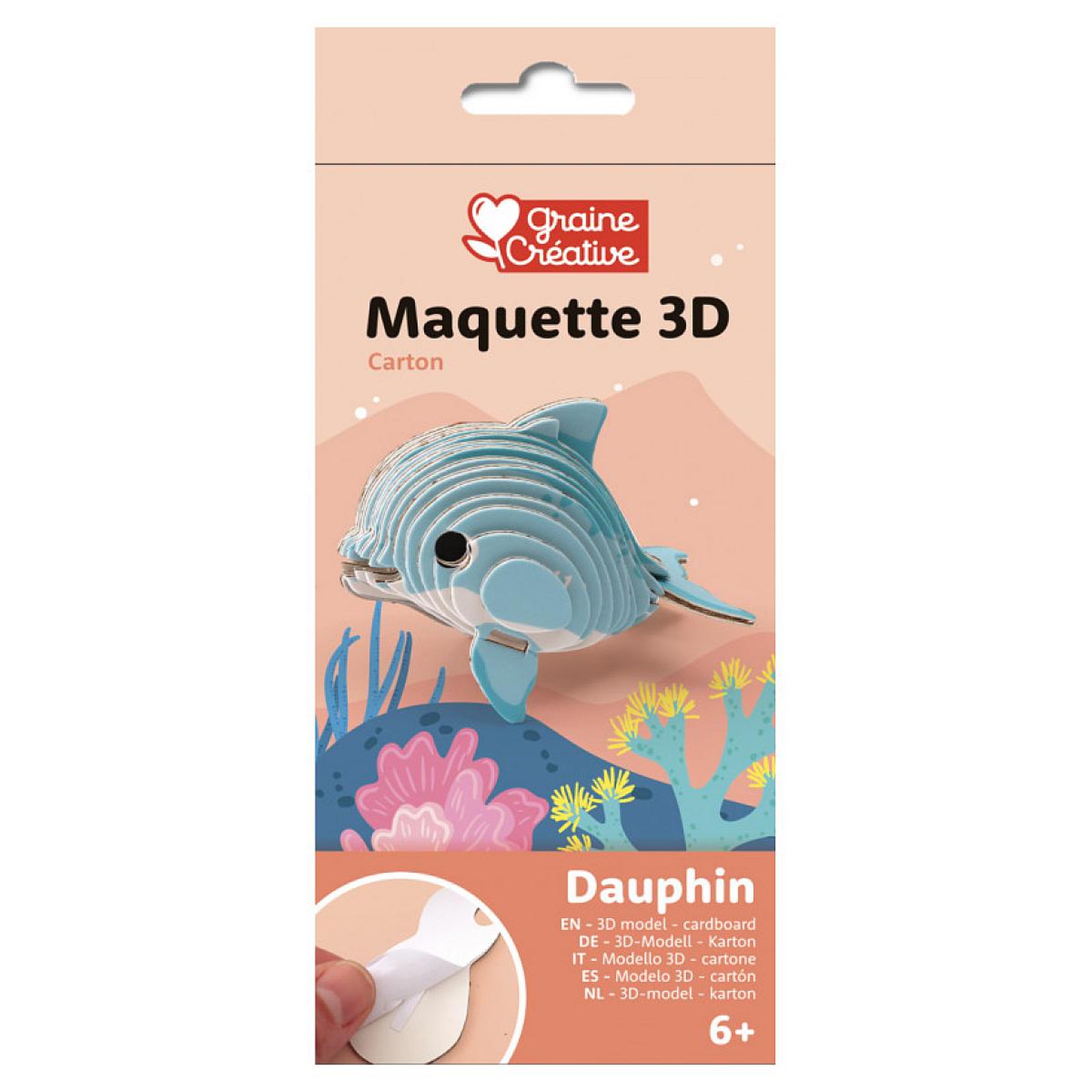Graine créative Maquette adhesive carton 3D - Dauphin
