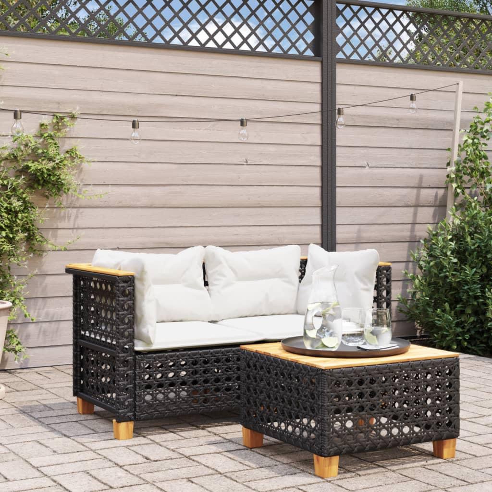 VIDAXL Canapes d'angle de jardin et coussins 2 pcs noir resine tressee