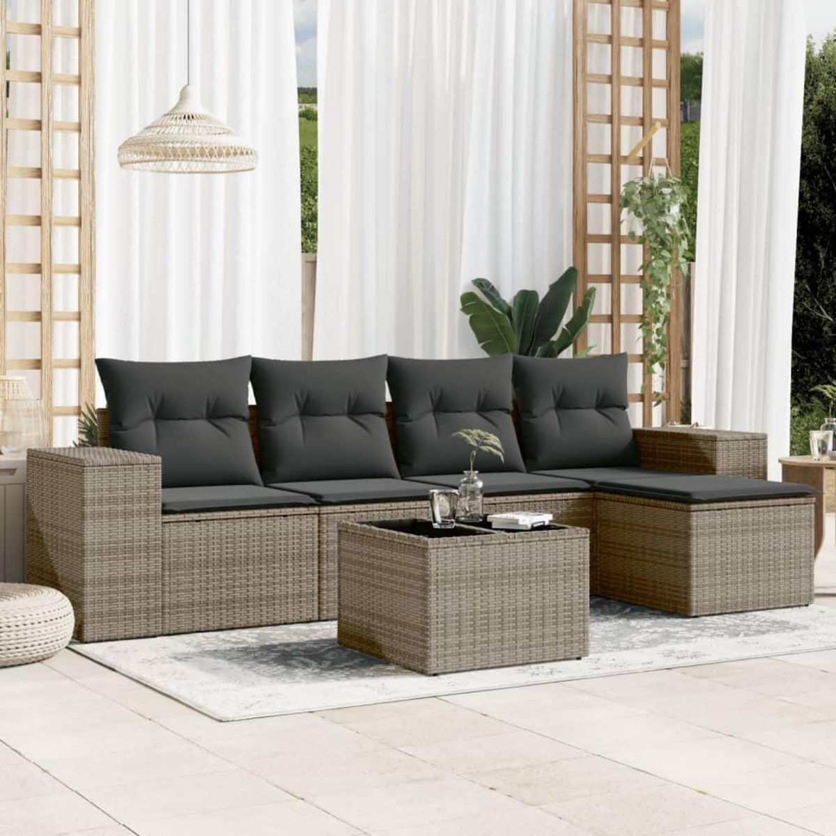 VIDAXL Salon de jardin 6 pcs avec coussins gris resine tressee