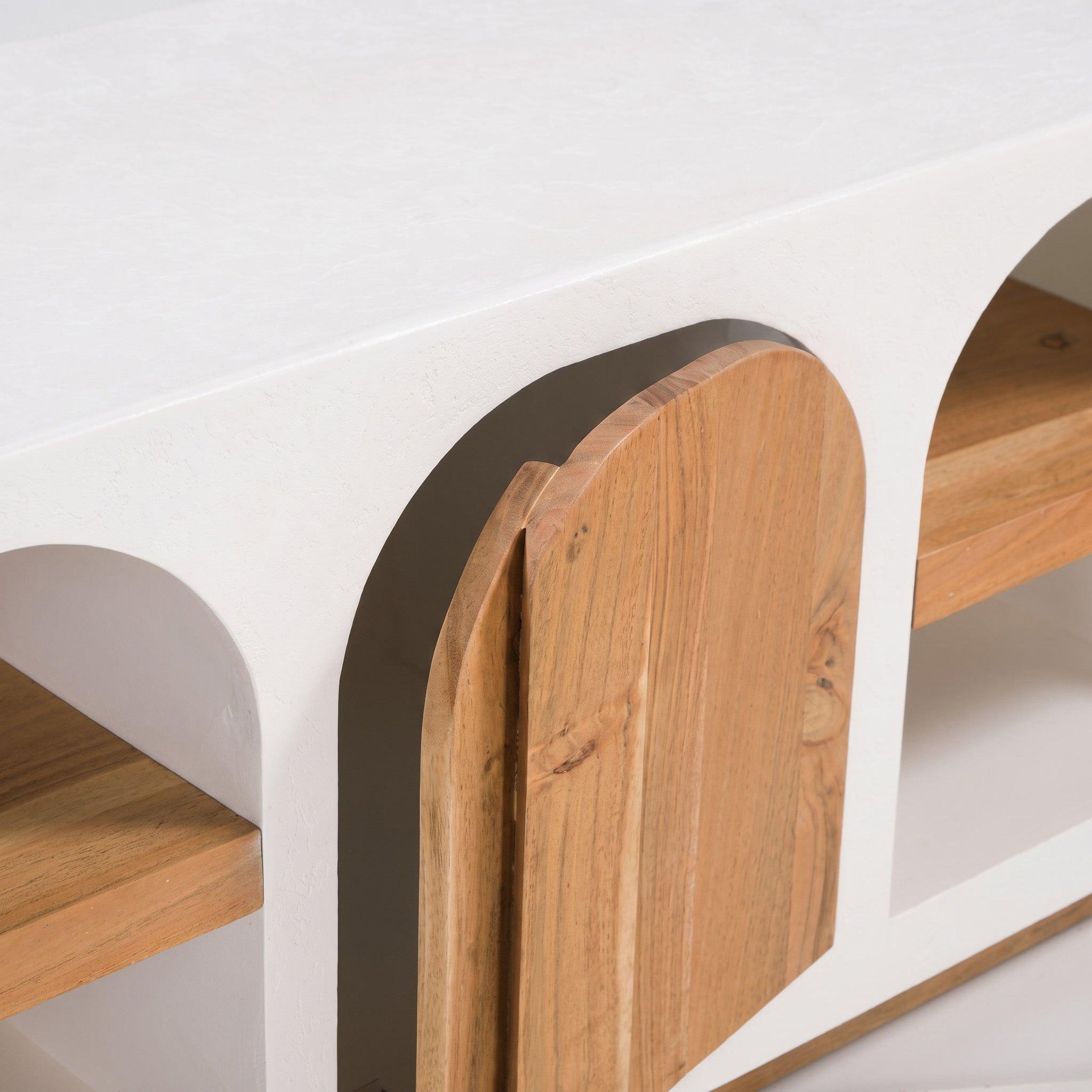 Voir la diapositive 6 : MAISON PAVANE Meuble TV en plâtre blanc cassé 180 cm-Fira