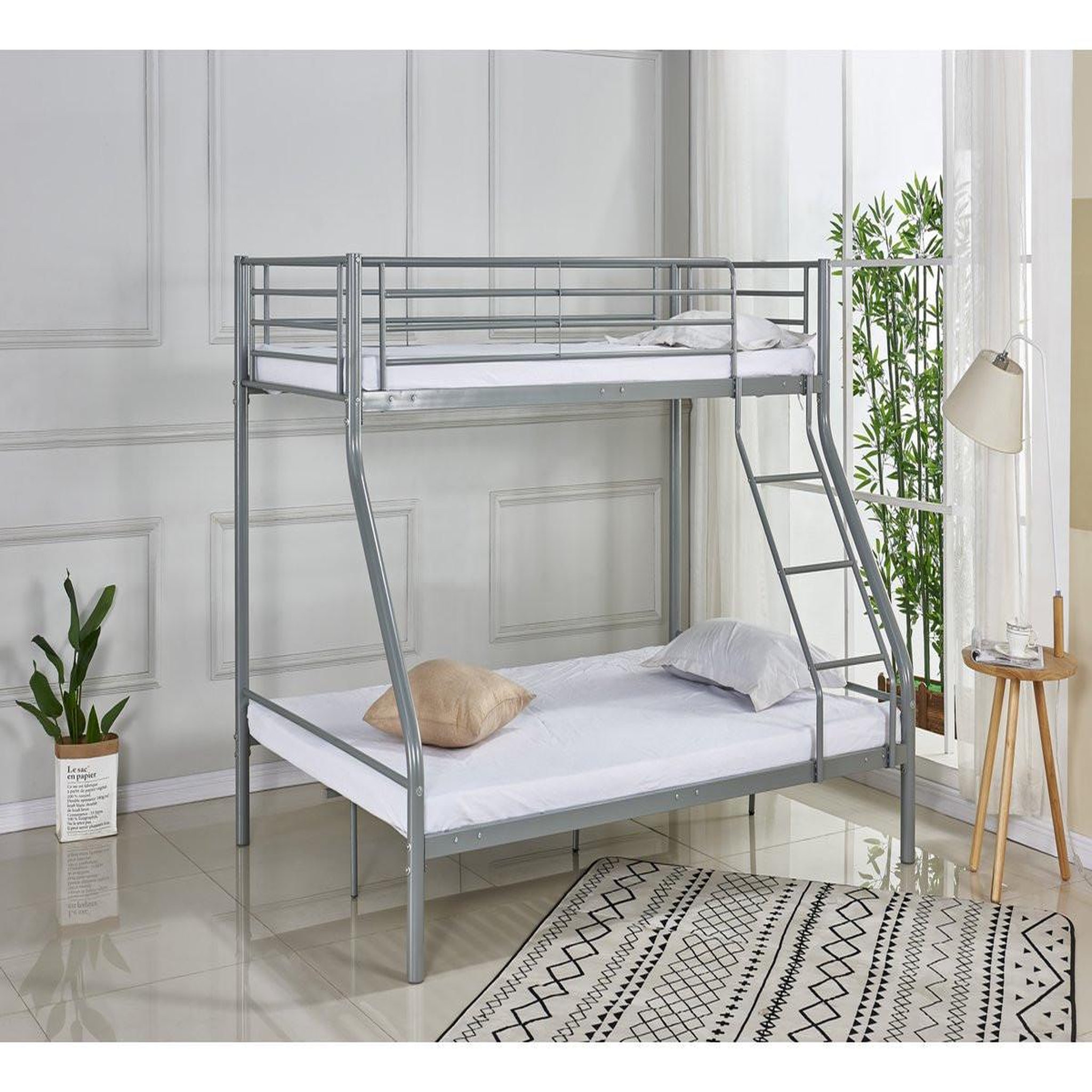 Voir la diapositive 2 : Habitat et Jardin Lit superposé en métal  leo  sommiers inclus - 90/140 x 190 cm - gris