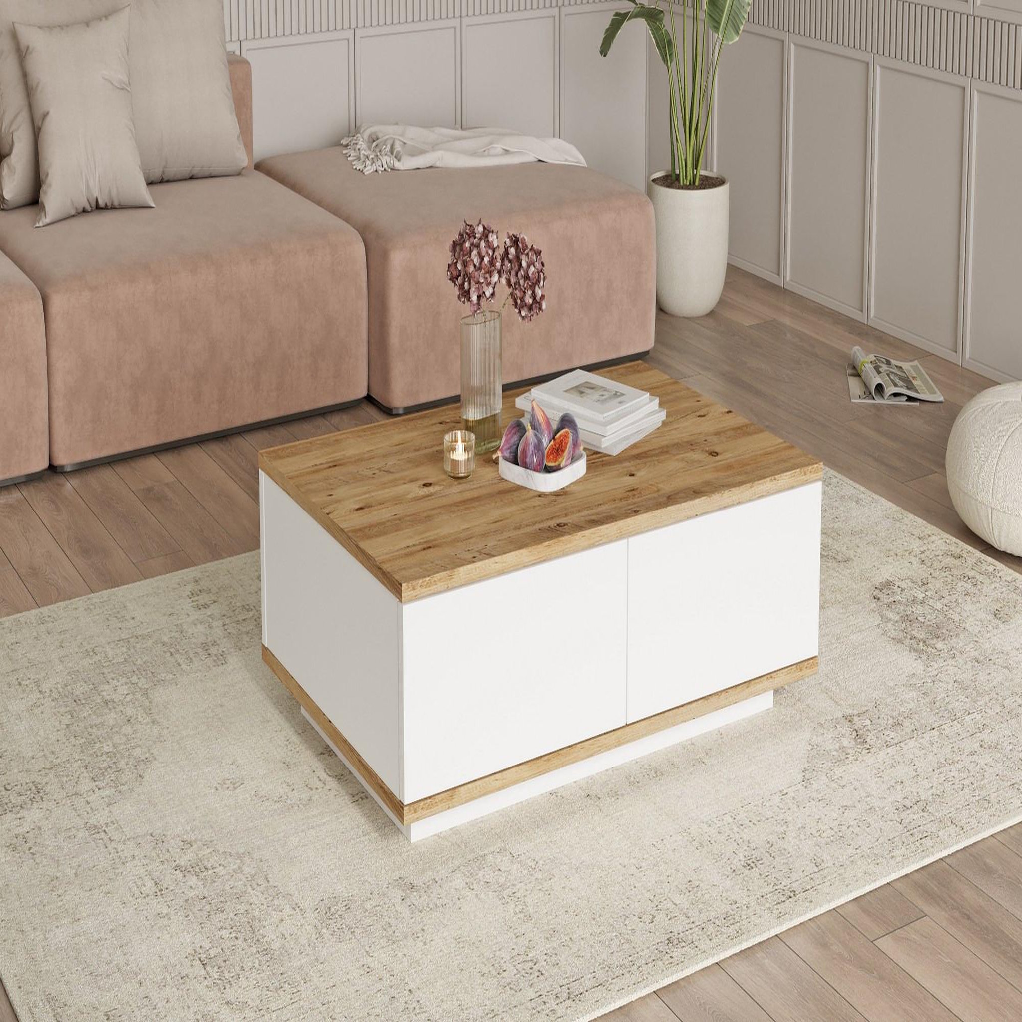 Voir la diapositive 4 : Habitat et Jardin Table basse en bois  fr14  - 90 x 60 x 28 cm - pin atlantiqueblanc