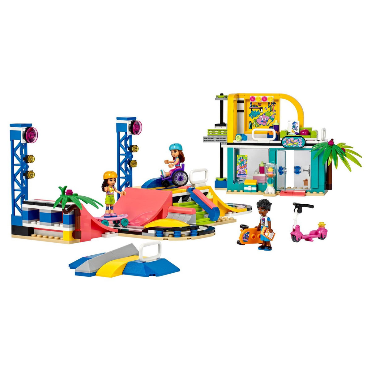 LEGO Friends 41751 Le Skatepark, Jouet de Skateboard, avec Mini-Poupée et Scooter et fauteuil roulant 