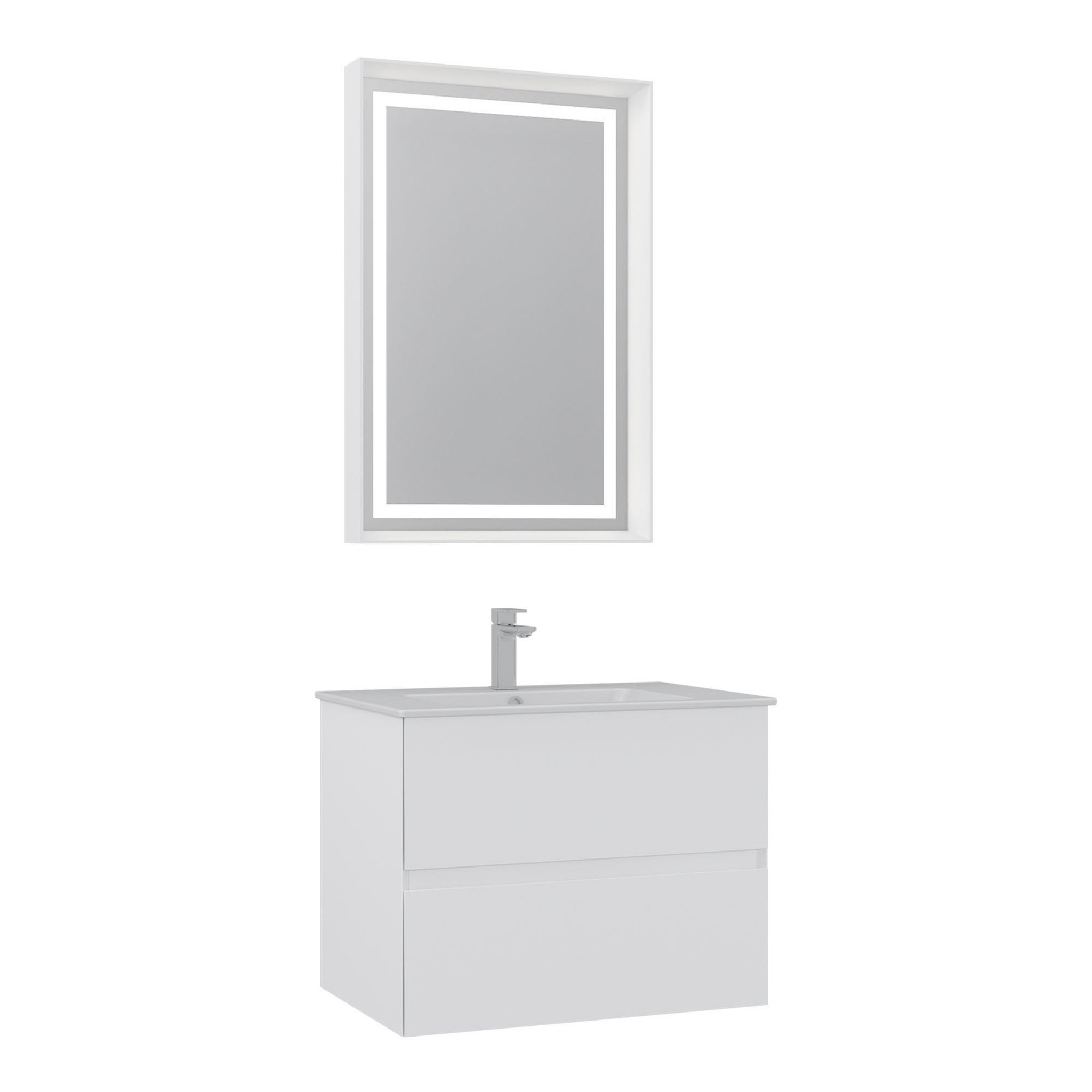 Habitat et Jardin Meuble avec simple vasque et miroir  Nest 71 v2  - 71 x 51 x 55 cm - Matte White